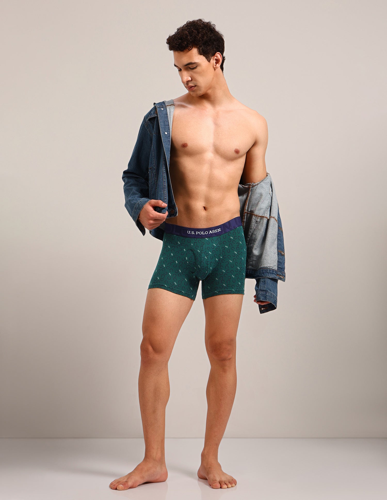 Printed Cotton Stretch Essential OET22 Long Trunk - Pack Of 2 Bistro Green/Oceana - U.S. Polo Assn. India | Large