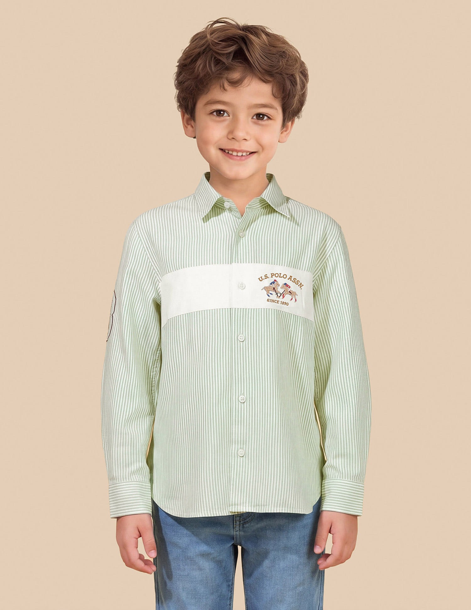 Vertical Striped Regular Fit Shirt Green - U.S. Polo Assn. India | Large