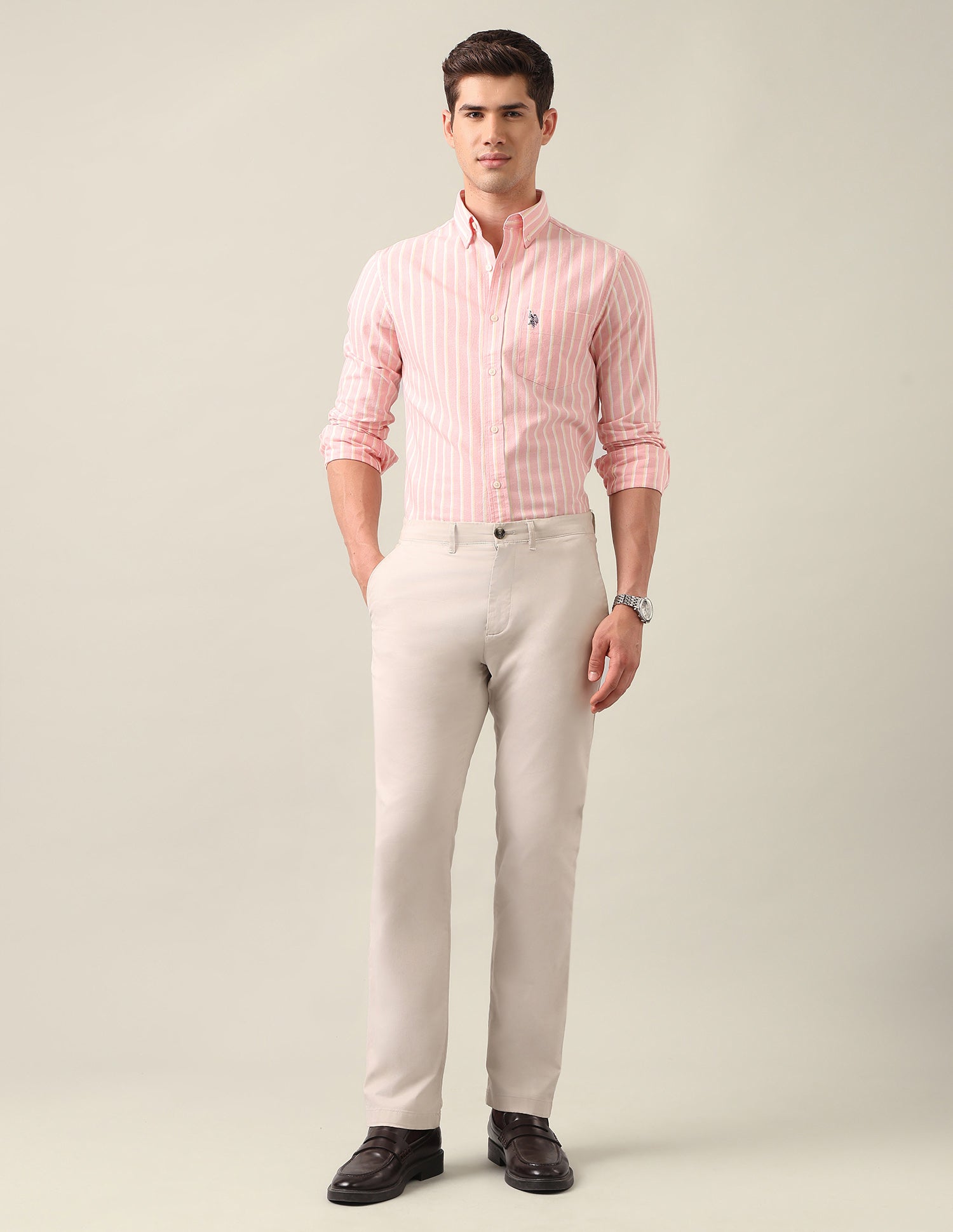 Vertical Striped Oxford Shirt Pink - U.S. Polo Assn. India | Large
