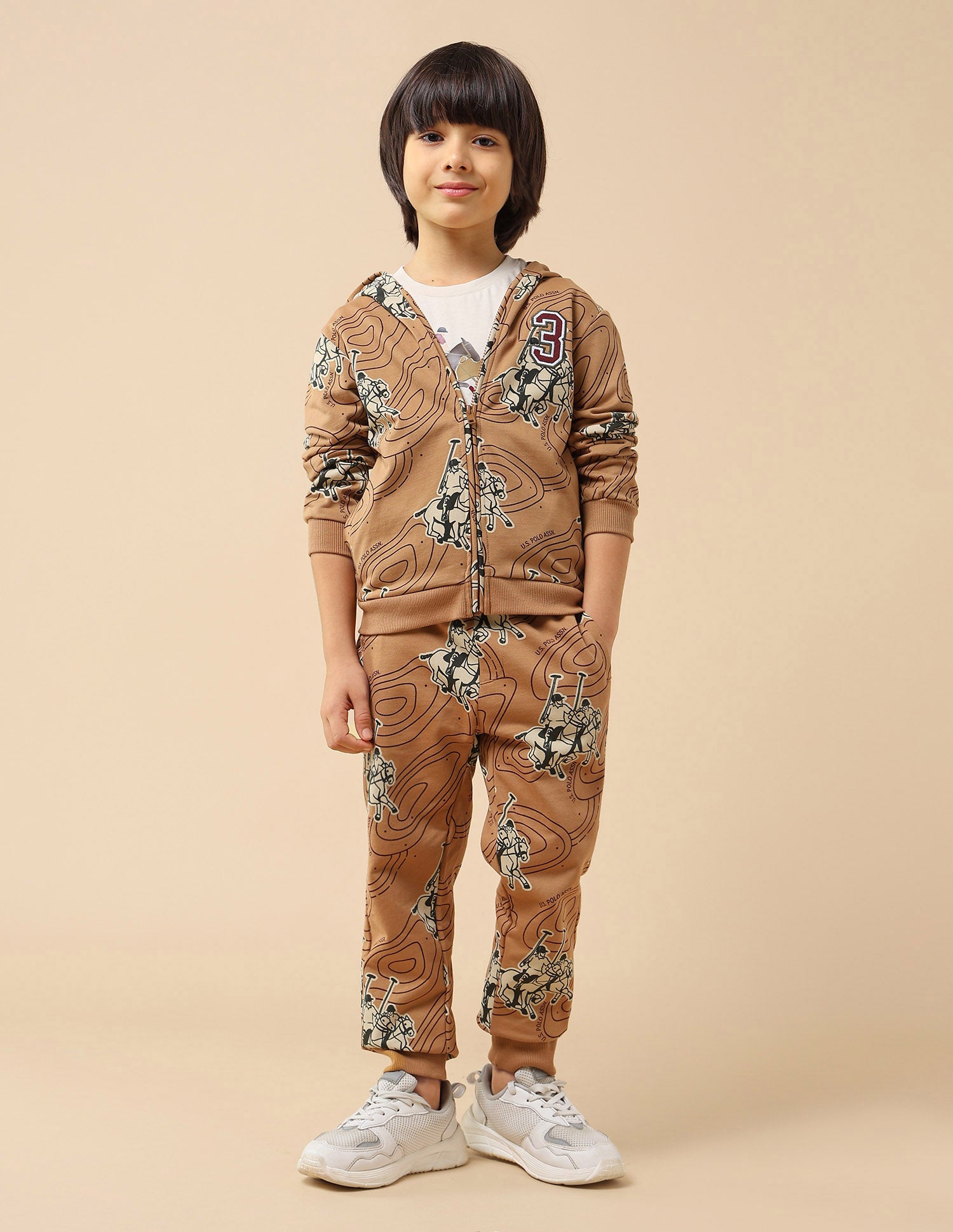 Boys Graphic Brand Printed Regular Fit Sweatshirt Light Brown - U.S. POLO ASSN. | Large