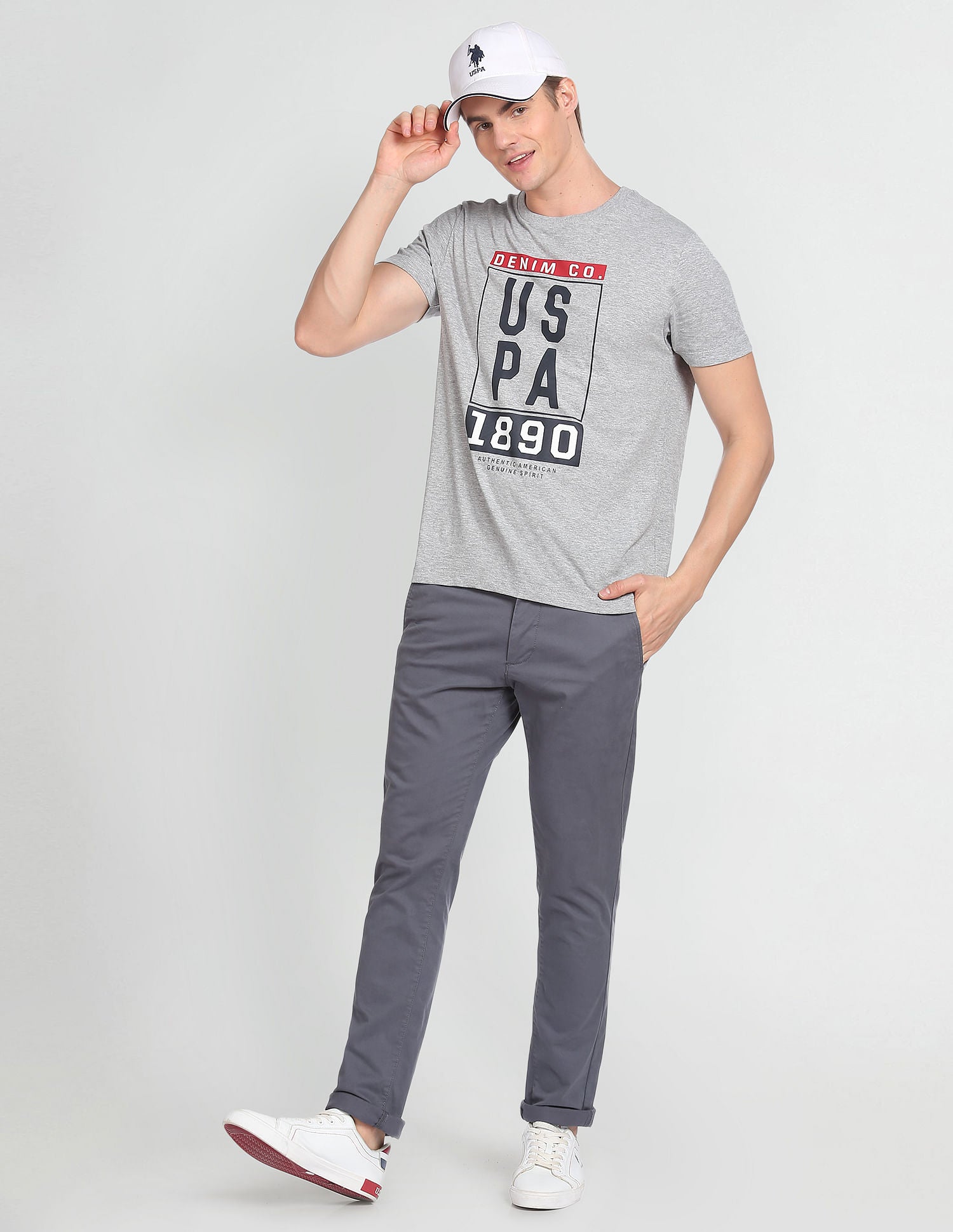 Crew Neck Short Sleeve Brand Print T-Shirt Grey - U.S. Polo Assn. India | Large