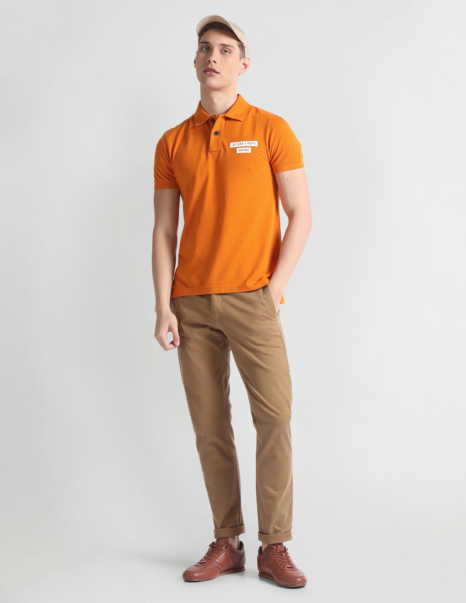 Logo Collar Cotton Polo Shirt Orange - U.S. Polo Assn. India | Large