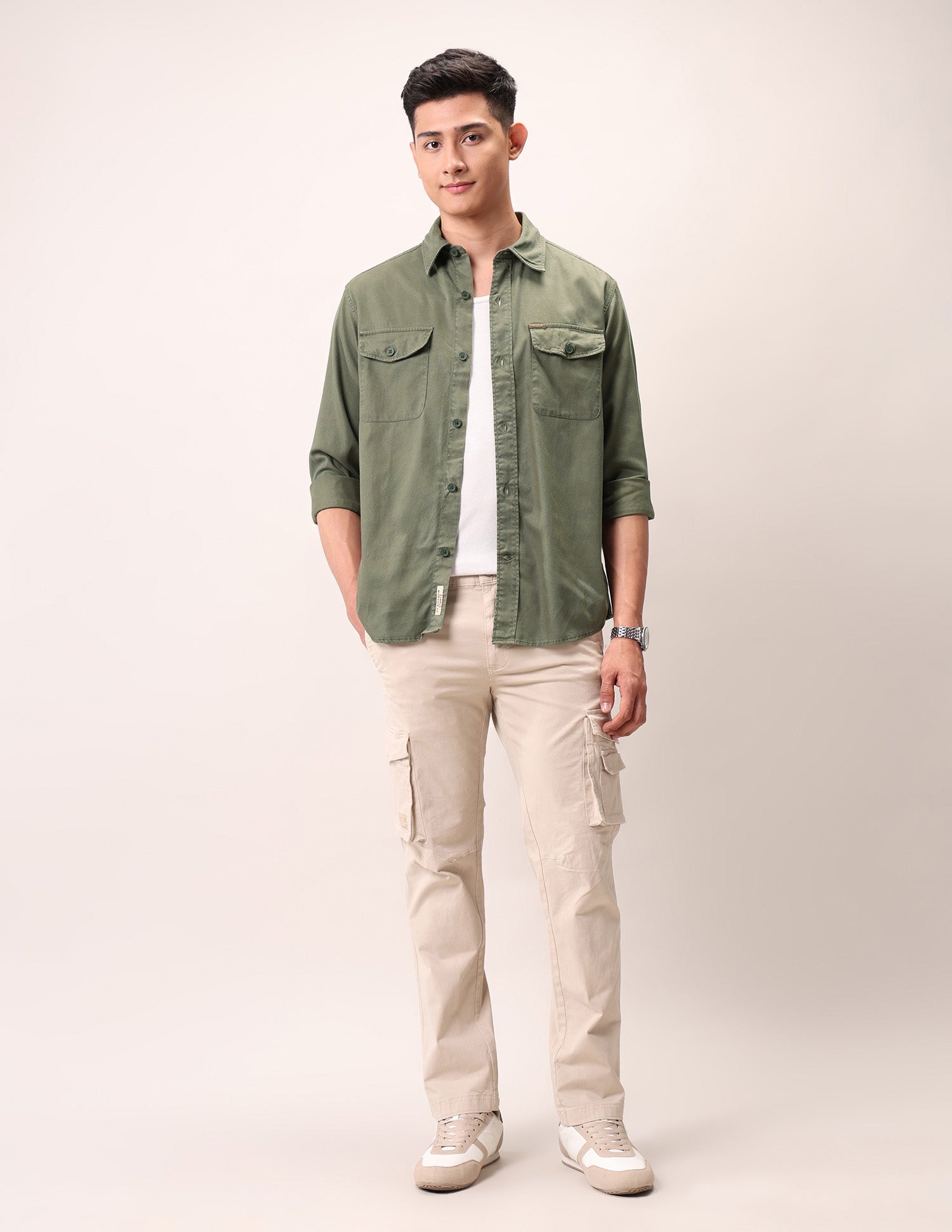 Slim Fit Pure Cotton Shirt Olive - U.S. Polo Assn. India | Large