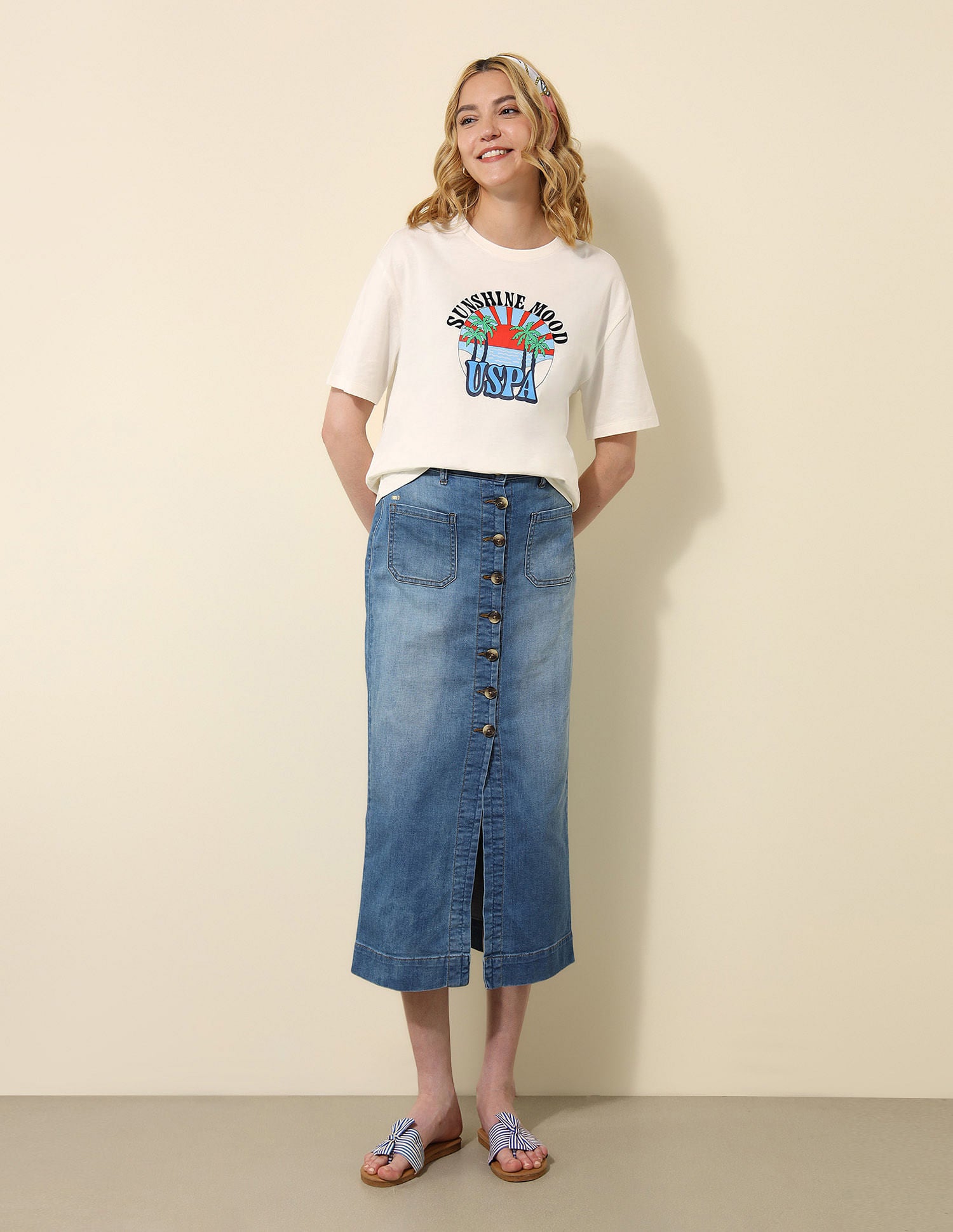 High Rise Wide Leg Fit Jeans Blue - U.S. POLO ASSN. | Large