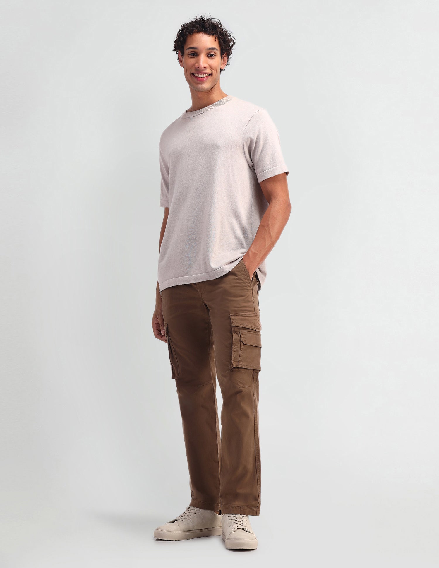 Solid Straight Fit Trousers Tan - U.S. Polo Assn. India | Large