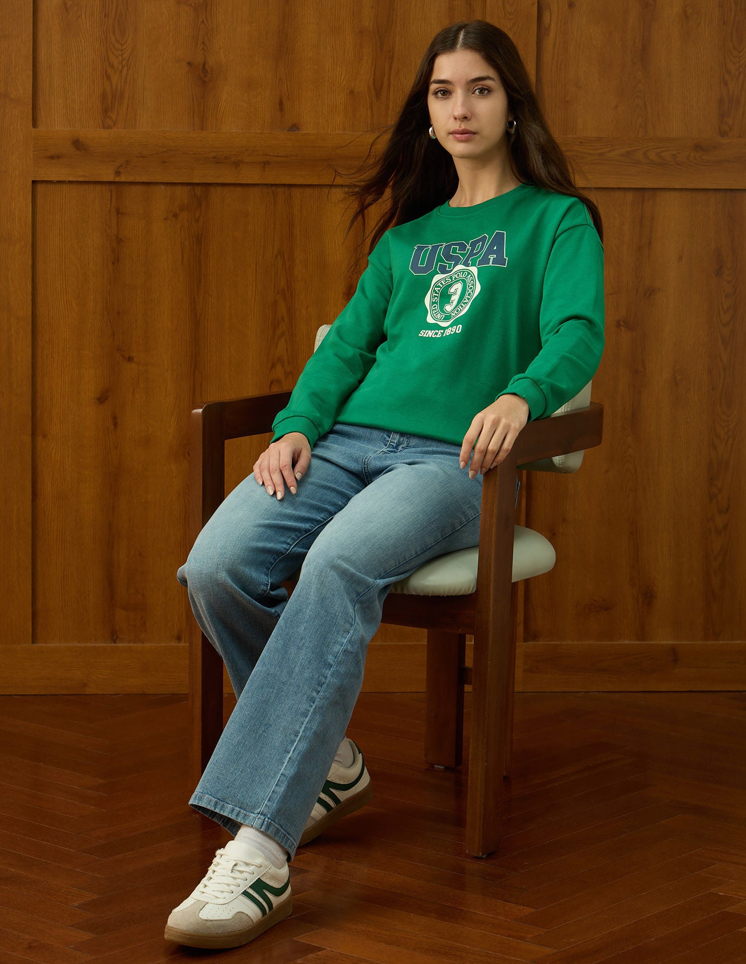 Drop Shoulder Brand Printed Sweatshirt Green - U.S. POLO ASSN. | Large