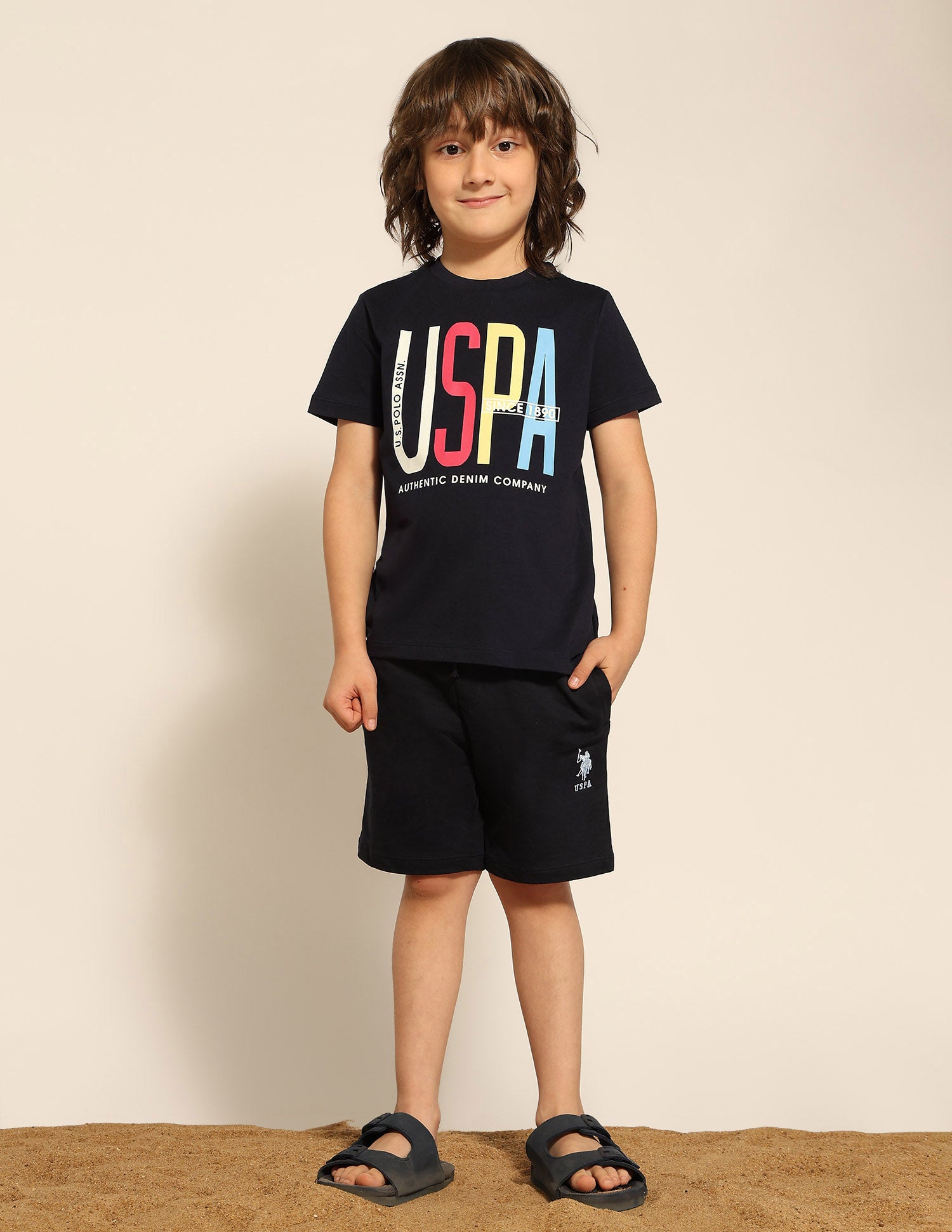Boys Brand Printed Pure Cotton T-Shirt Navy - U.S. POLO ASSN. | Large