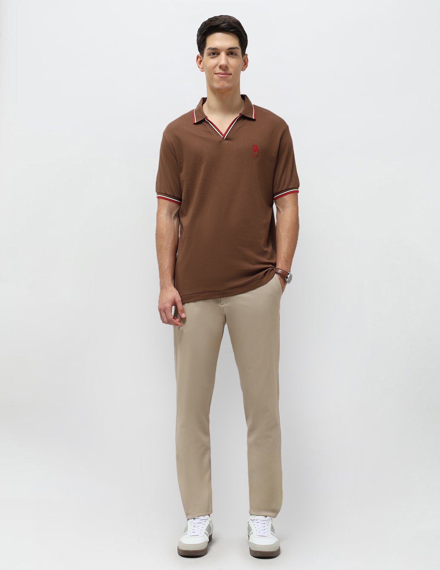 Solid Slim Fit Polo Shirt Dark Brown - U.S. Polo Assn. India | Large
