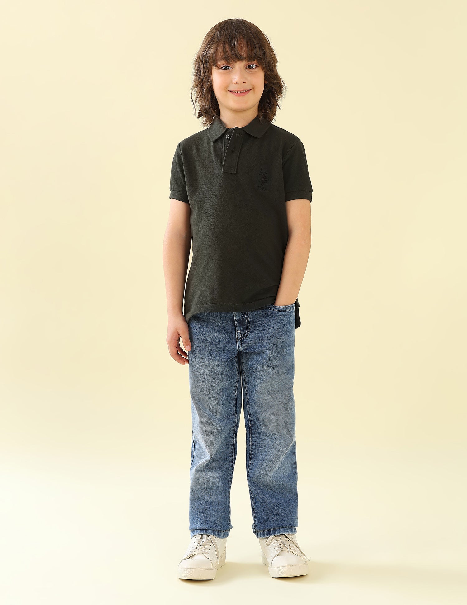 Solid Regular Fit Polo Shirt Olive - U.S. Polo Assn. India | Large