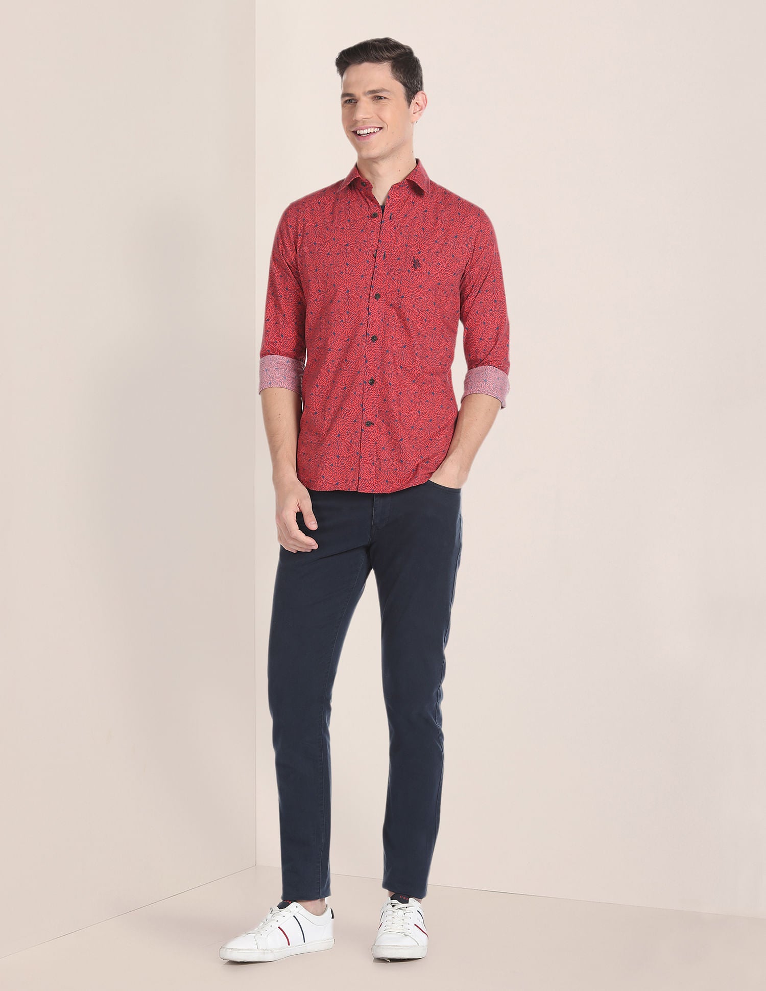Spread Collar Graphic Print Shirt Vermilion - U.S. Polo Assn. India | Large