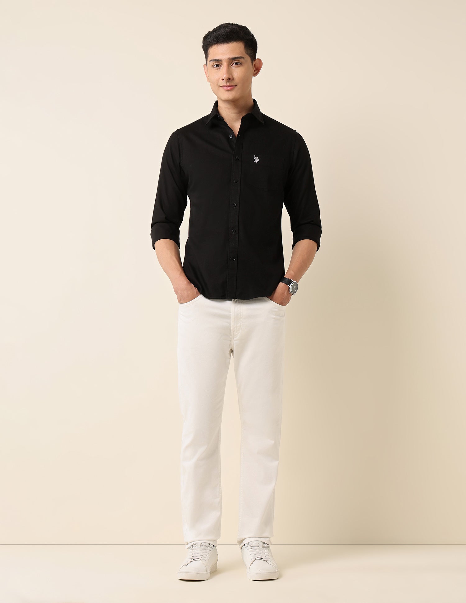 Tailored Fit Pure Cotton Shirt Black - U.S. Polo Assn. India | Large