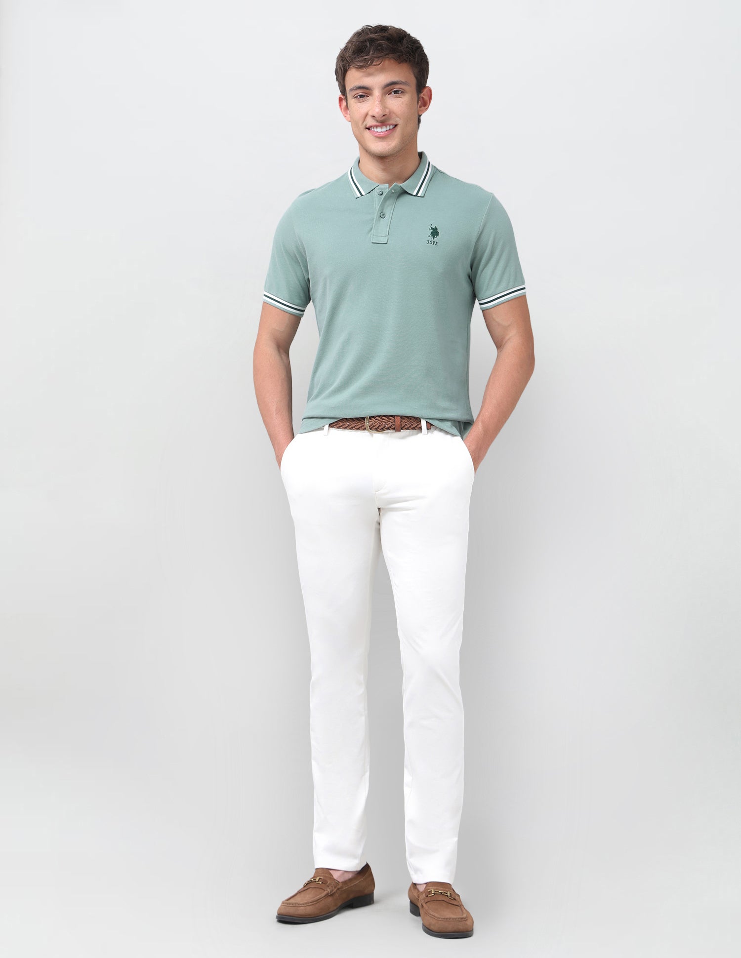 Solid Regular Fit Polo Shirt Light Green - U.S. Polo Assn. India | Large
