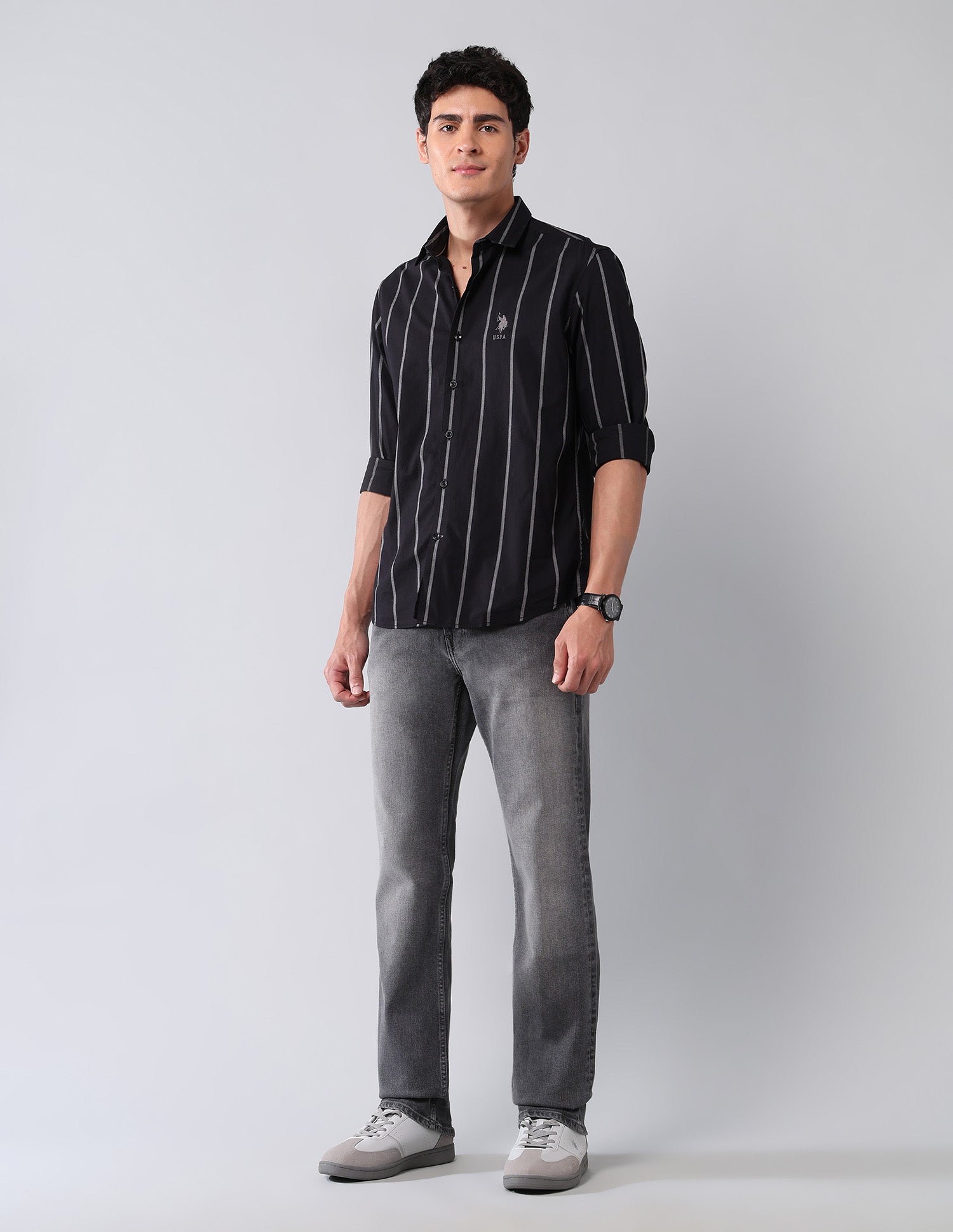Vertical Striped Dobby Shirt Black - U.S. Polo Assn. India | Large