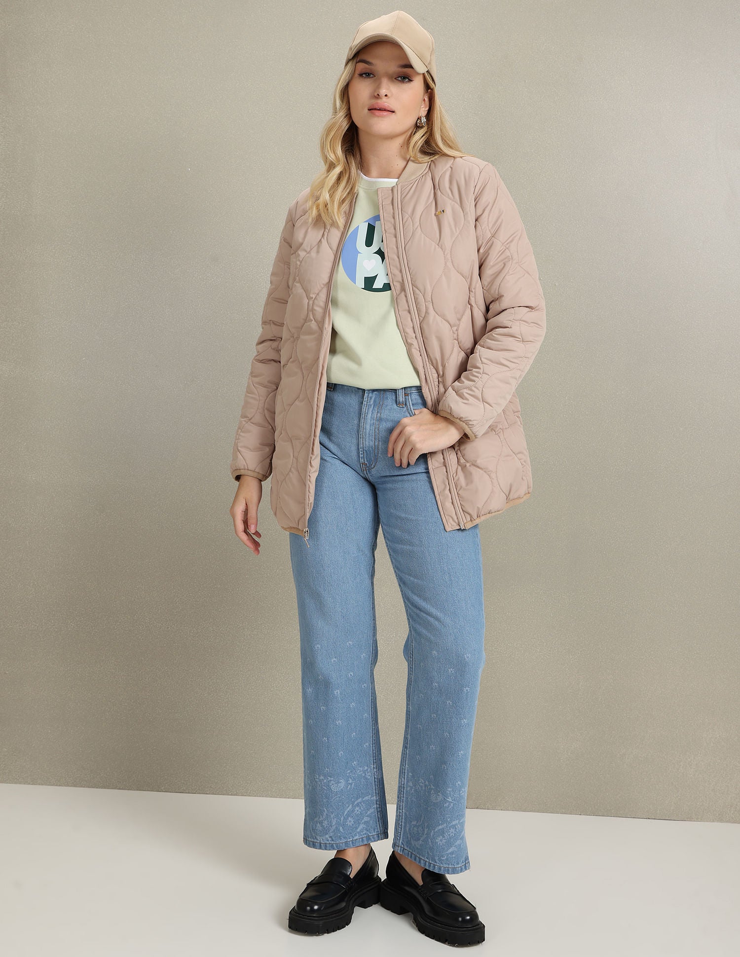 Stand Collar Longline Quilted Jacket Beige - U.S. POLO ASSN. | Large