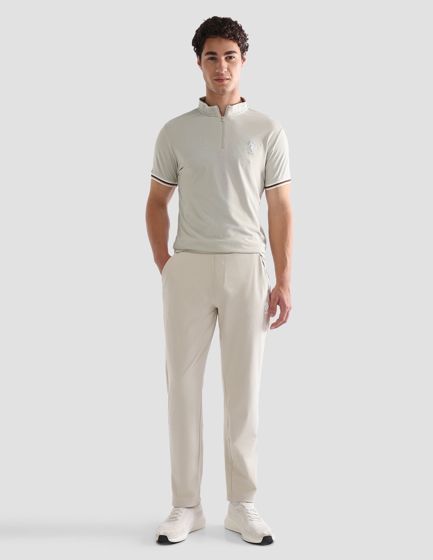 Solid Slim Fit Active Polo Shirt Beige - U.S. Polo Assn. India | Large