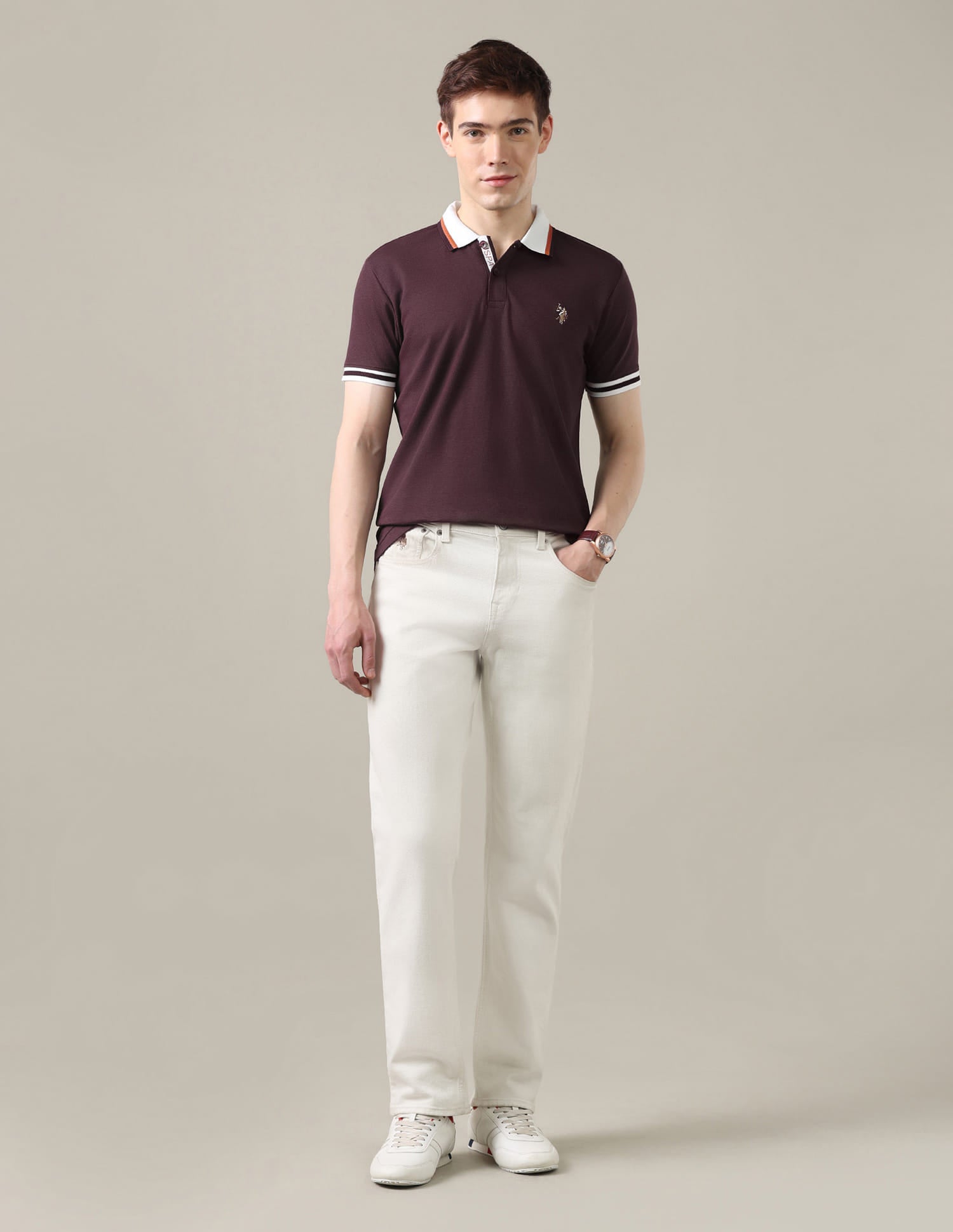 Solid Slim Fit Polo Shirt Red - U.S. Polo Assn. India | Large
