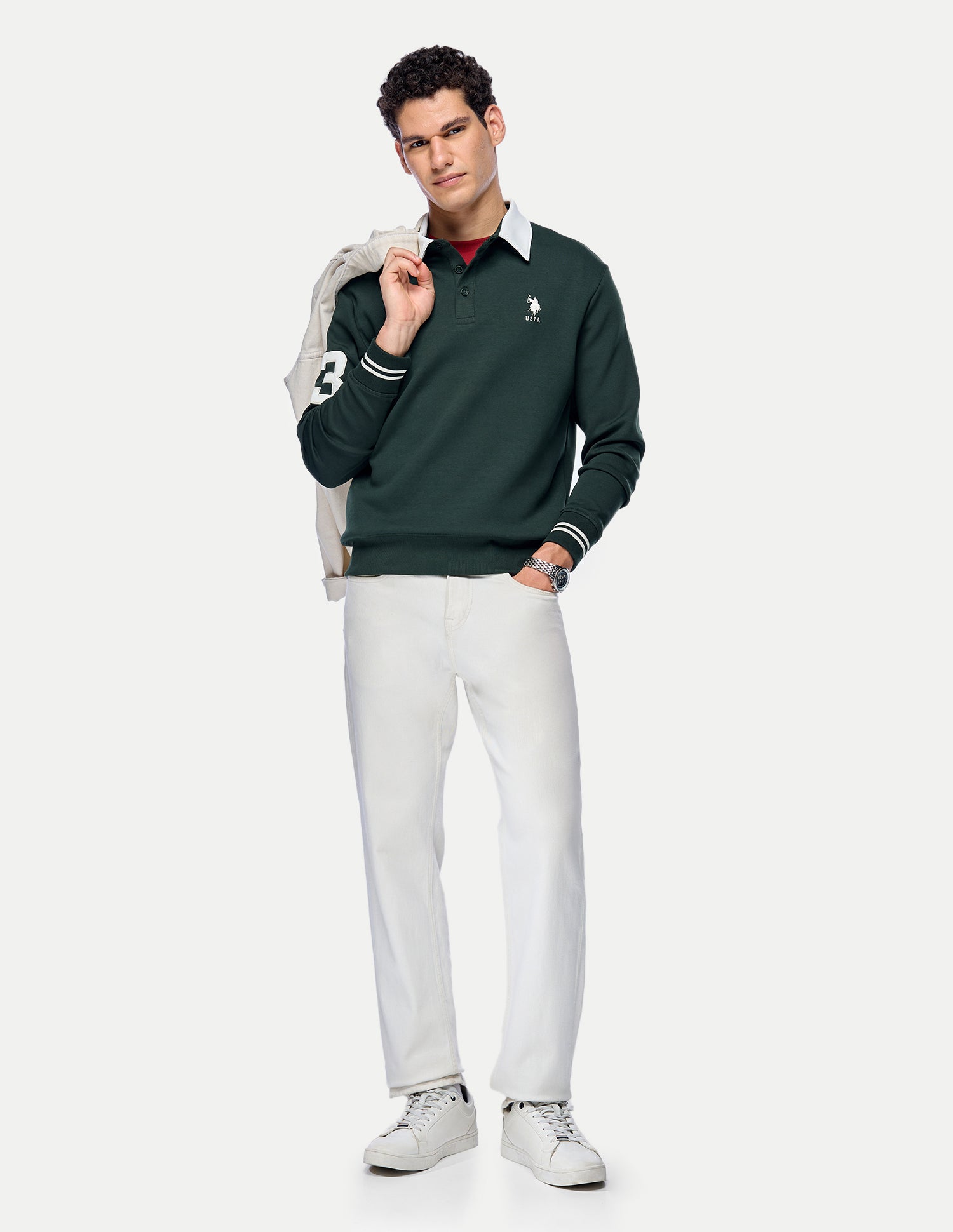 Solid Slim Fit Sweatshirt Dark Green - U.S. Polo Assn. India | Large