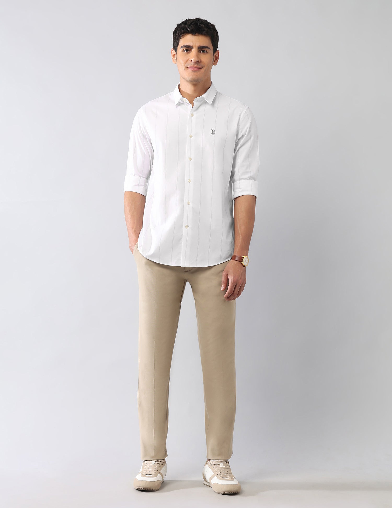 Pinstriped Poplin Pure Cotton Shirt White - U.S. Polo Assn. India | Large
