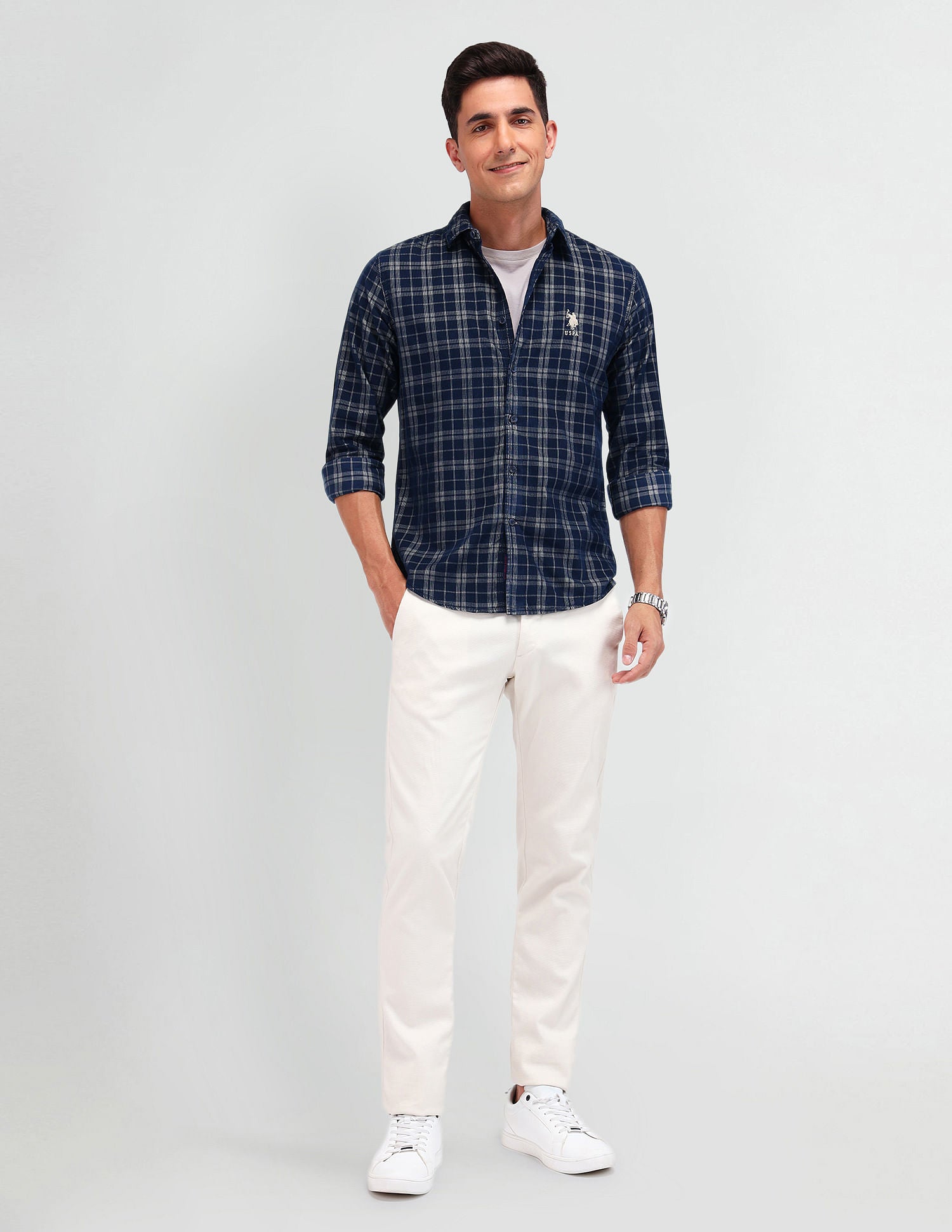 Slim Fit Corduroy Shirt Navy - U.S. Polo Assn. India | Large