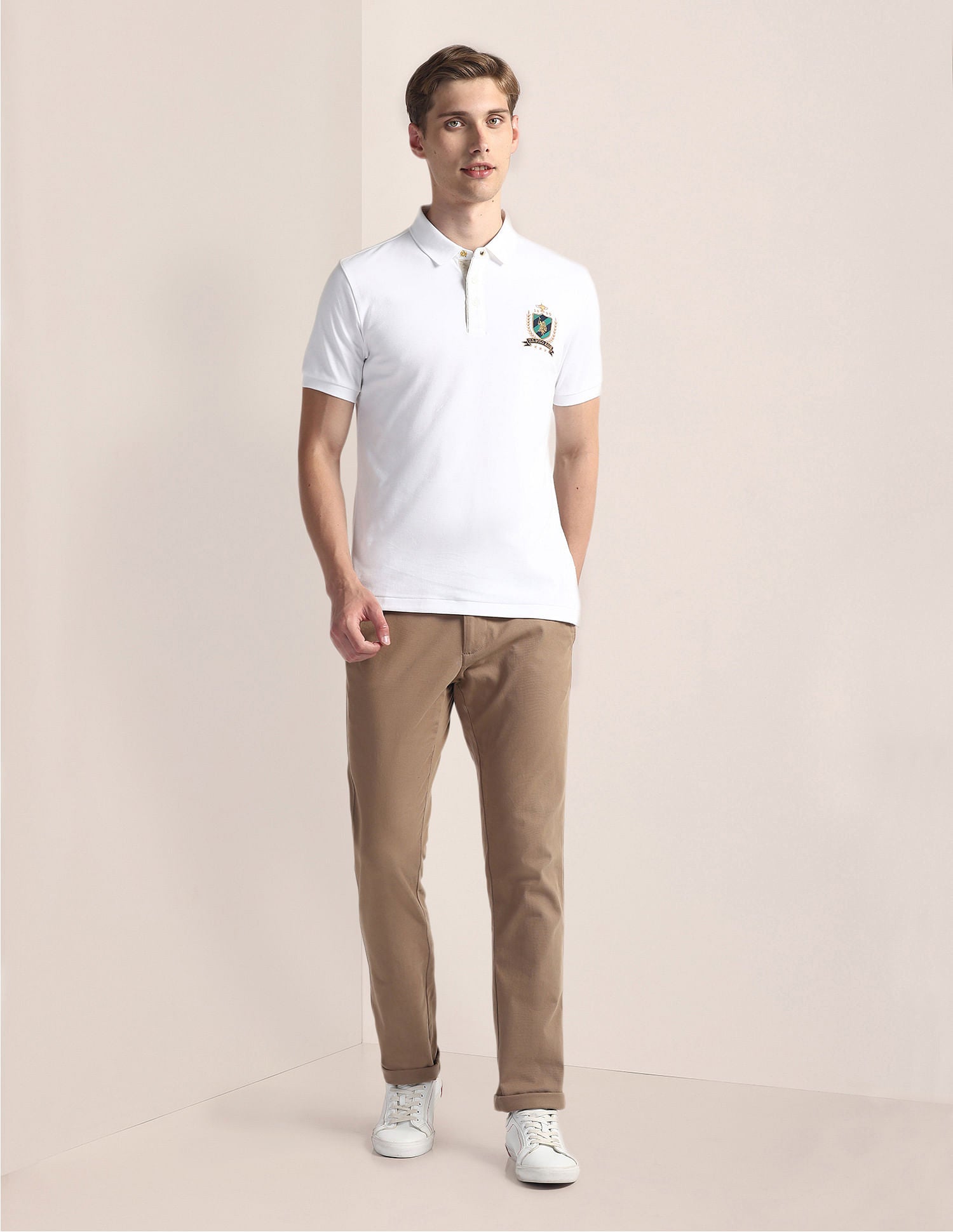 Ribbed Collar Solid Polo Shirt White - U.S. Polo Assn. India | Large