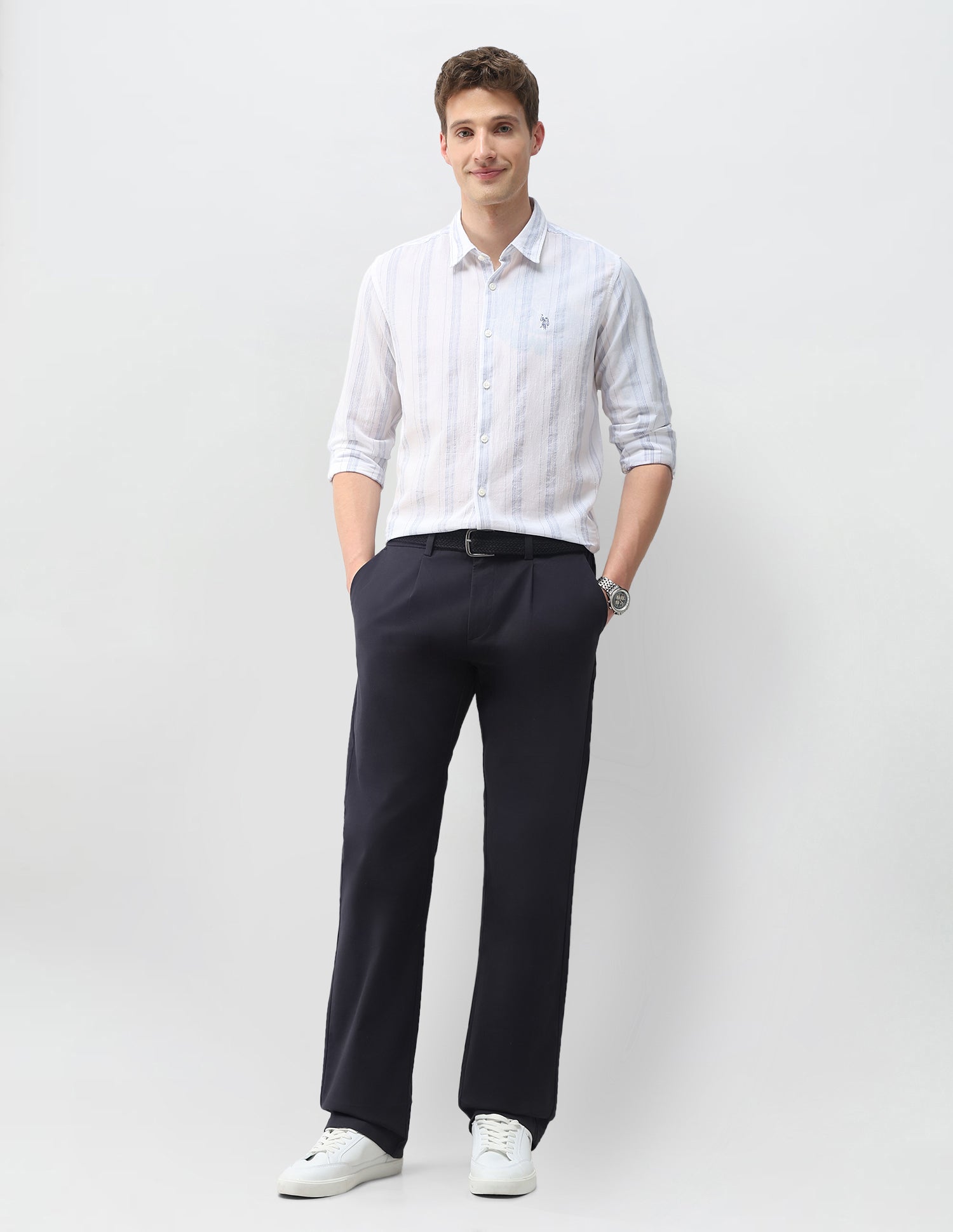 Vertical Striped Regular Fit Shirt Ecru - U.S. Polo Assn. India | Large