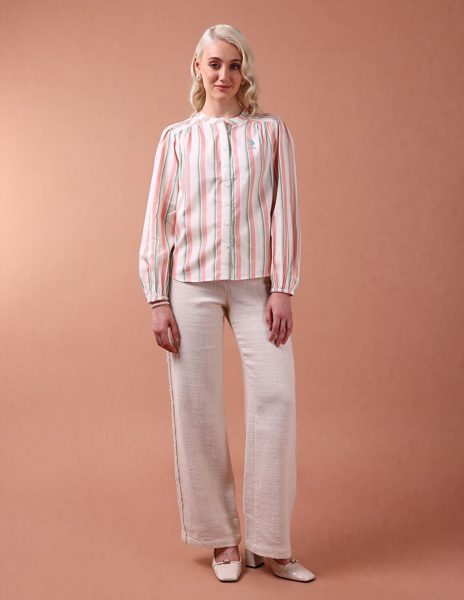 Vertical Stripe Loose Fit Top White - U.S. POLO ASSN. | Large