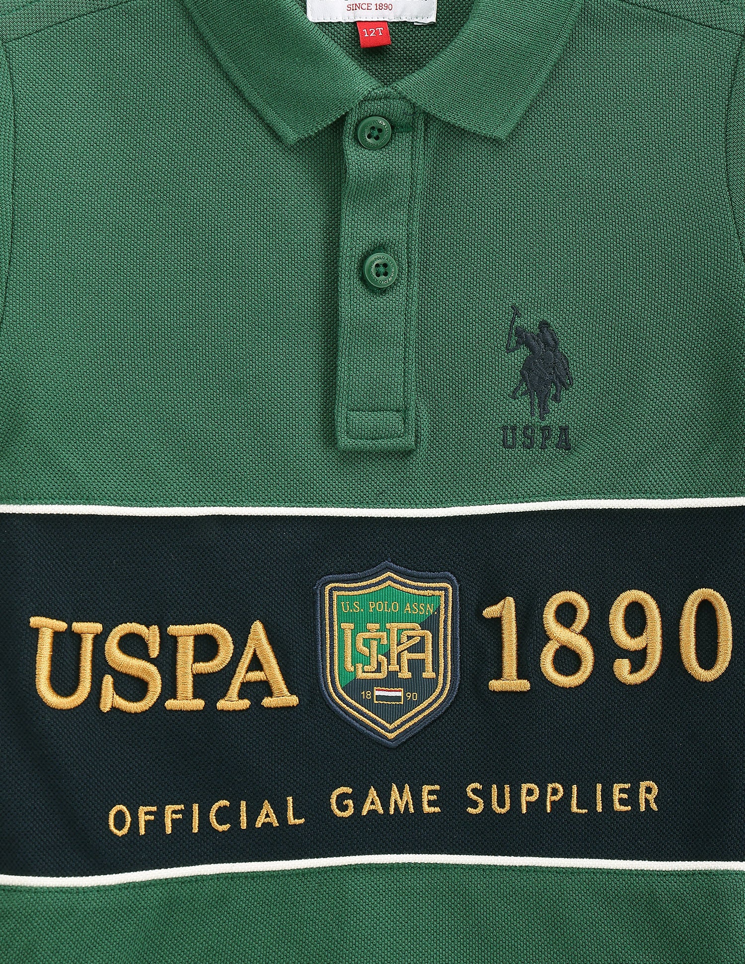 Boys Embroidered Polo Shirt Dark Green and Navy - U.S. Polo Assn. India | Large
