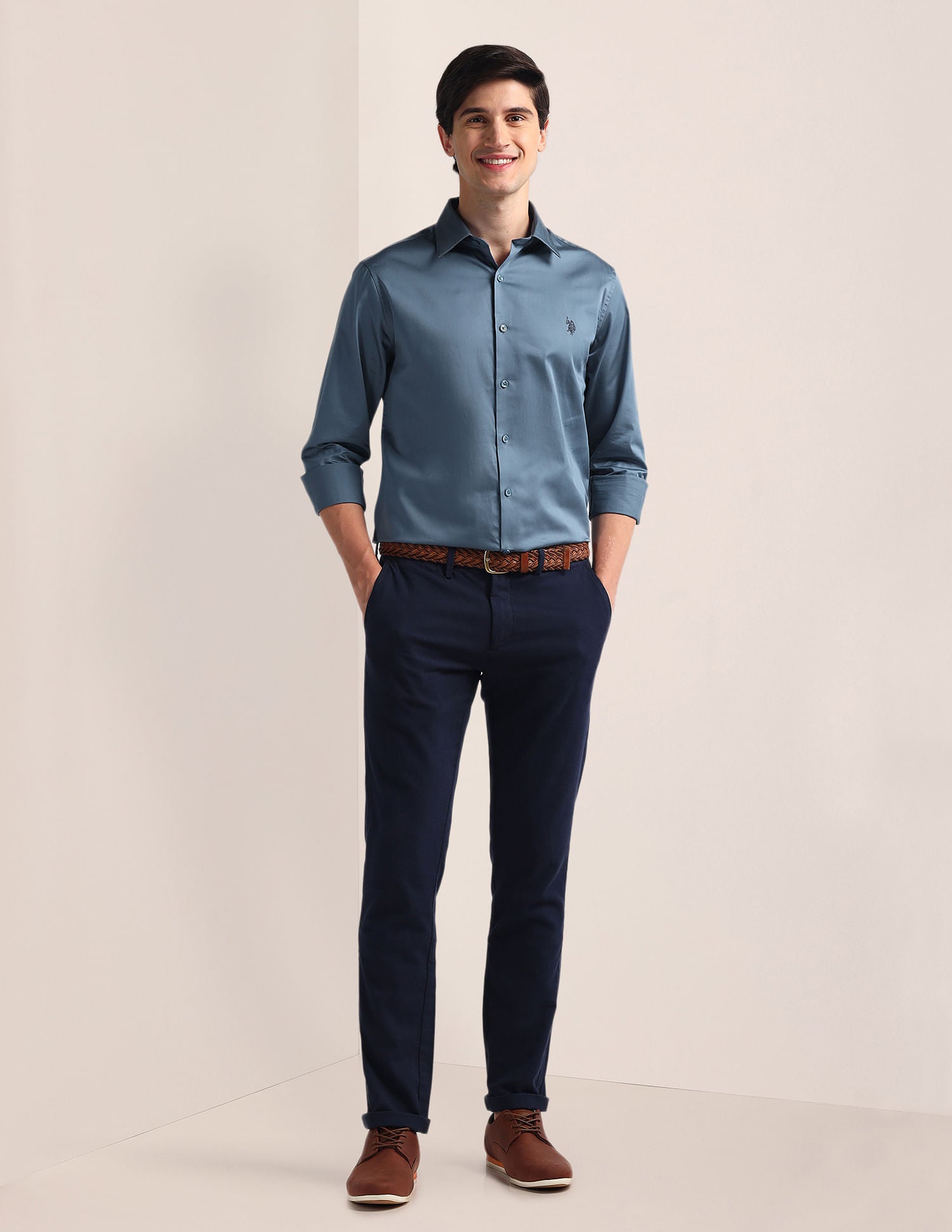 Tailored Fit Pure Cotton Shirt Teal - U.S. Polo Assn. India | Large