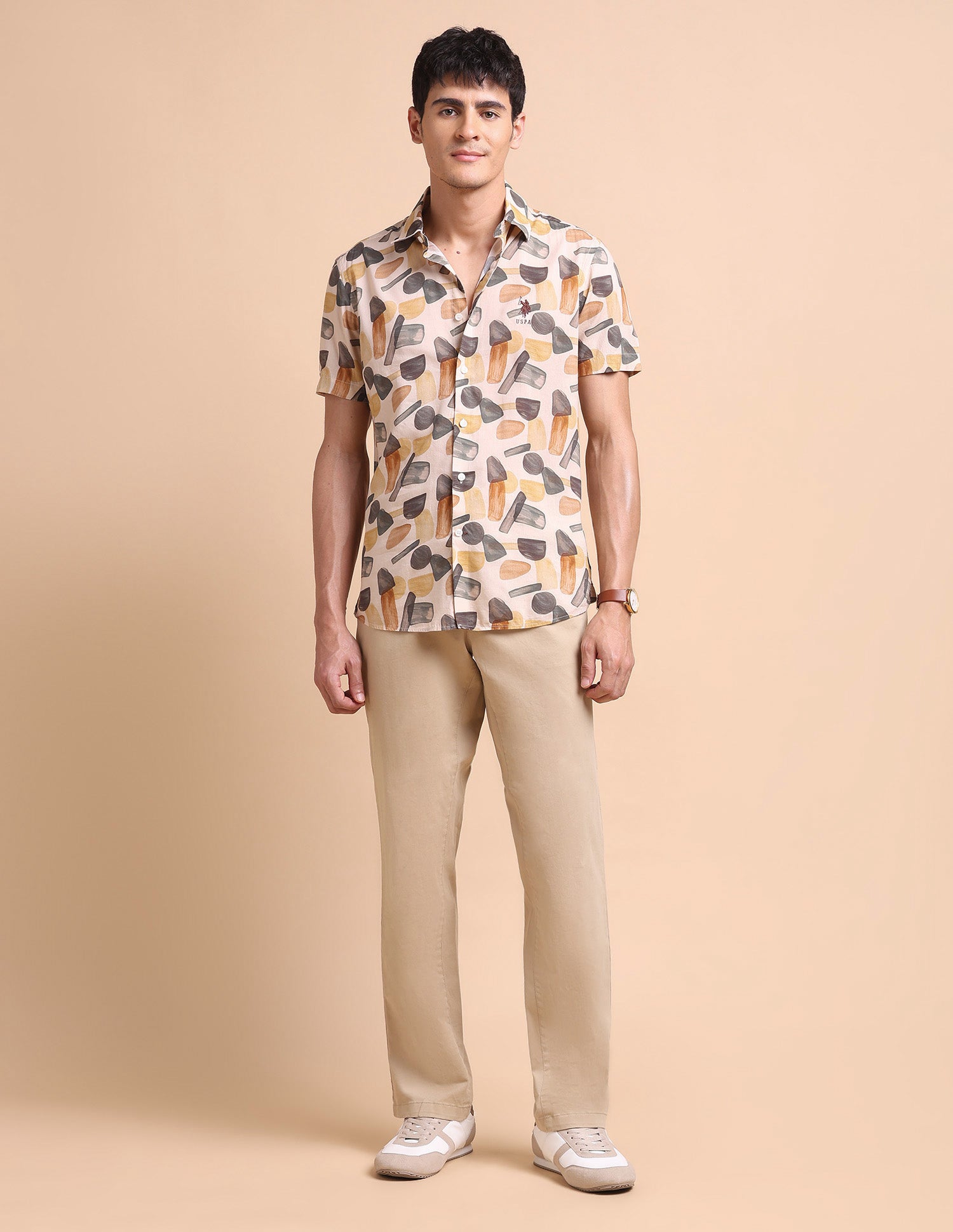 Abstract Printed Slim Fit Shirt Ivory - U.S. POLO ASSN. | Large