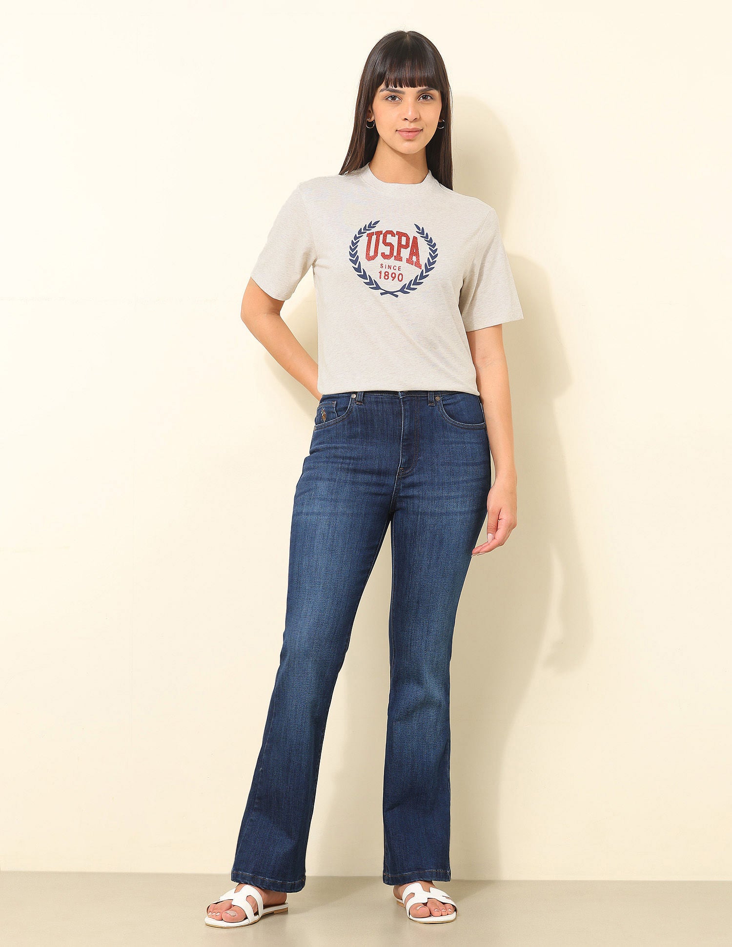 Boxy Fit Brand Printed T-Shirt Beige - U.S. POLO ASSN. | Large