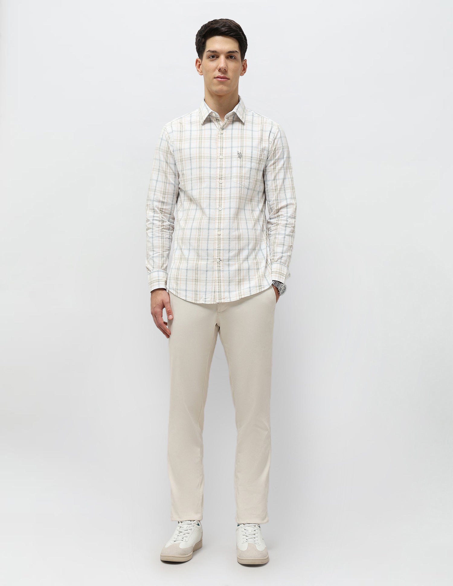 Grid Tattersall Checked Seersucker Shirt Off-White - U.S. POLO ASSN. | Large