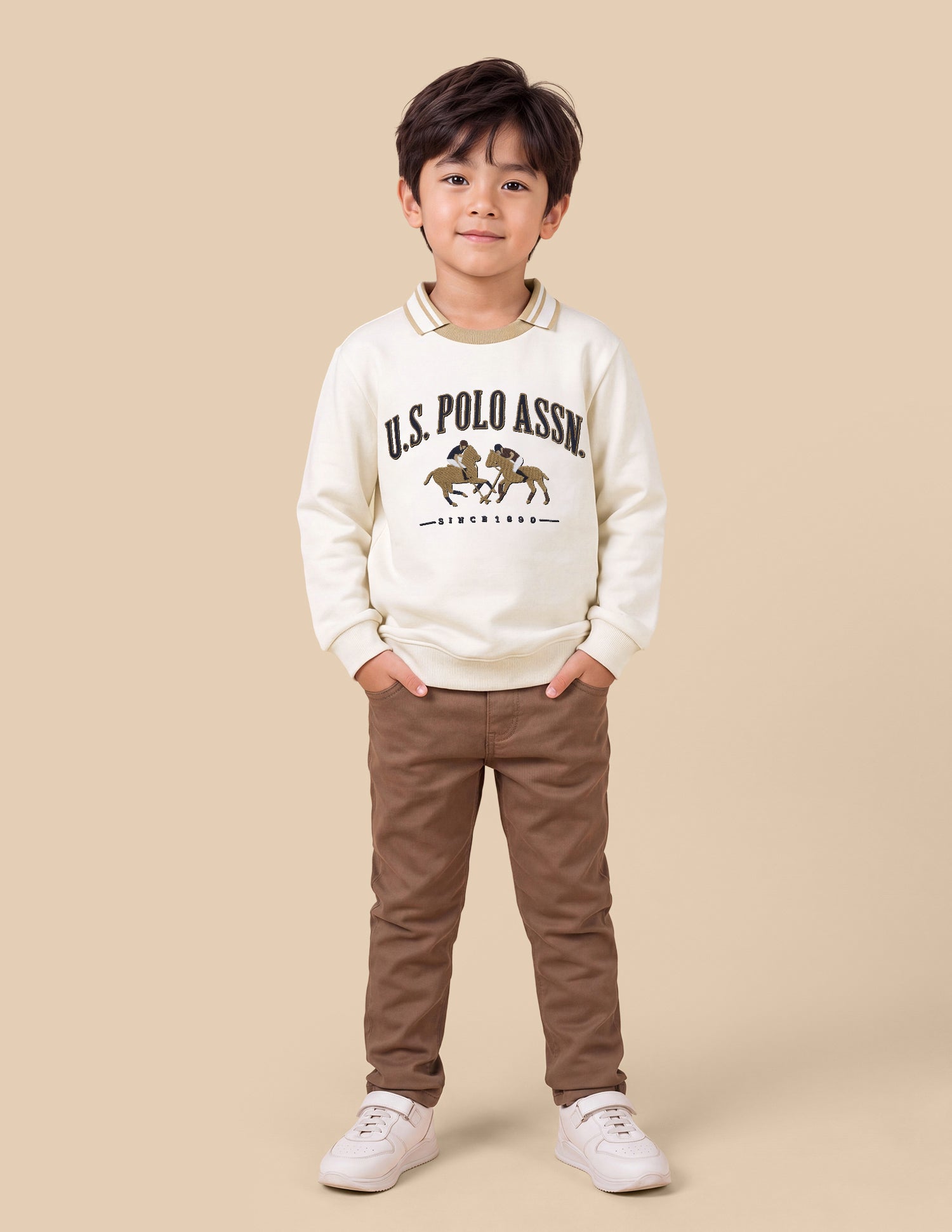 Brand Applique Regular Fit Sweatshirt Off White - U.S. Polo Assn. India | Large
