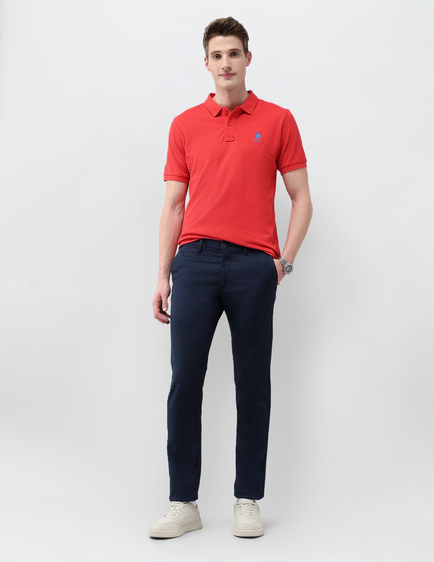 Denver Slim Fit Textured Trousers Navy - U.S. Polo Assn. India | Large