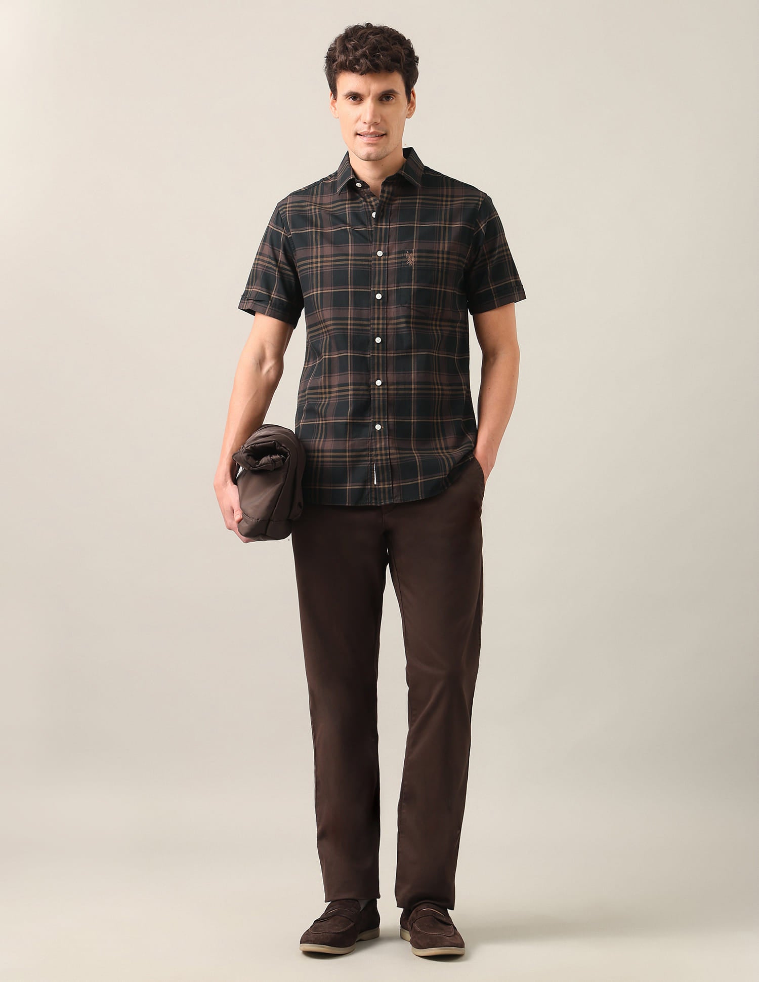 Tartan Checked Tailored Fit Shirt Brown - U.S. Polo Assn. India | Large