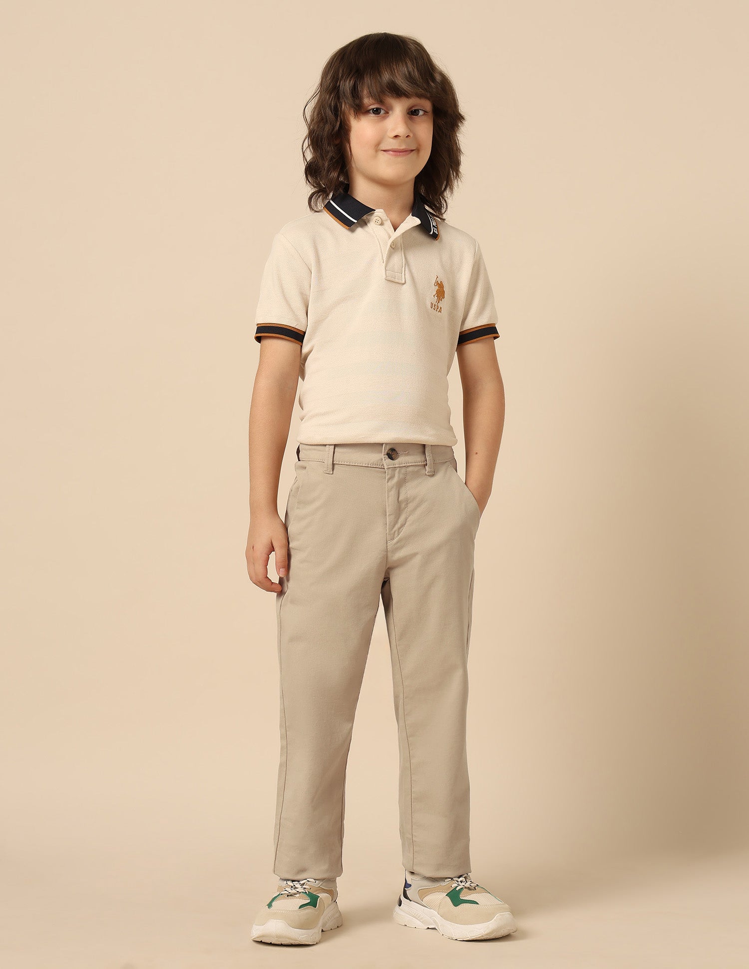 Boys Twill Regular Fit Trousers Khaki - U.S. POLO ASSN. | Large