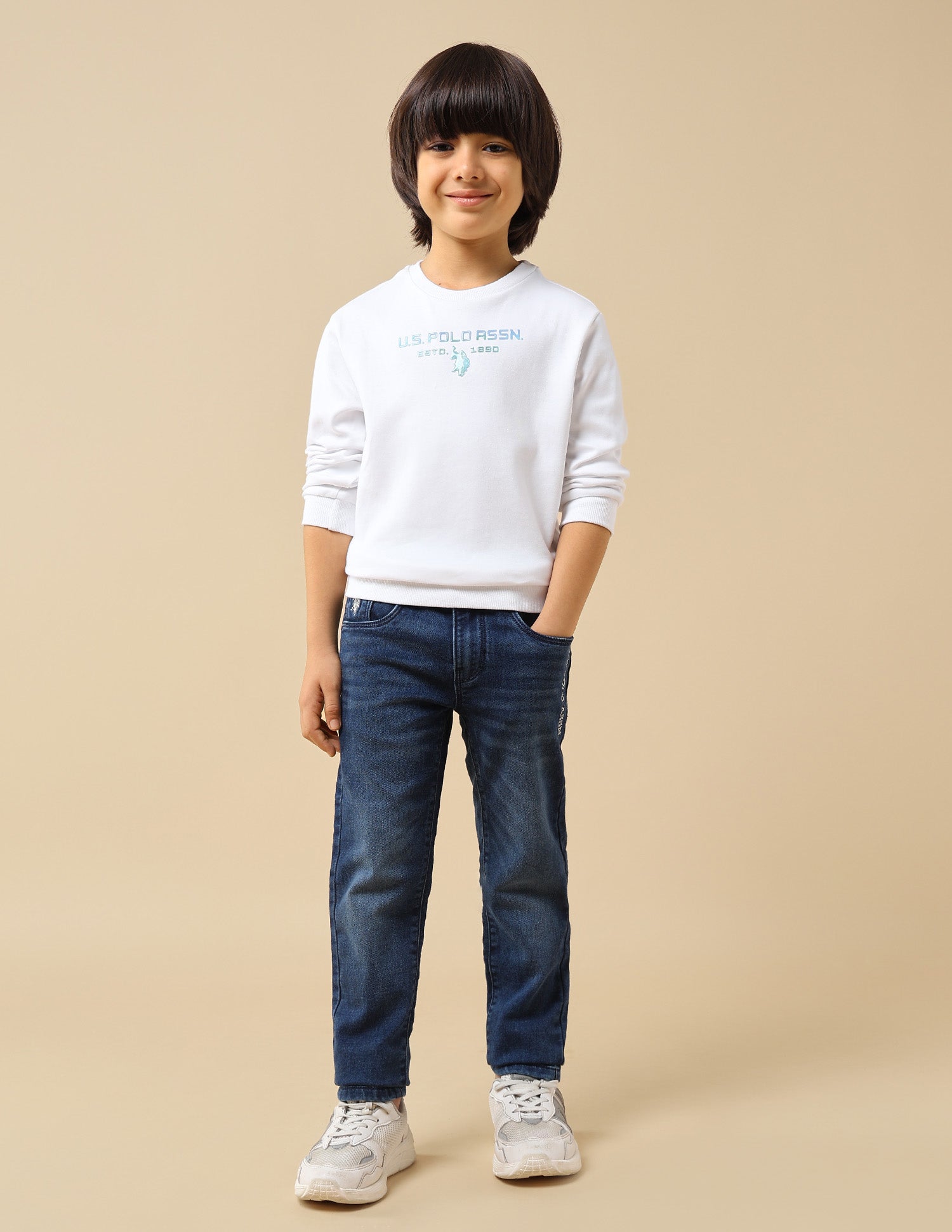 Boys Brand Embossed Regular Fit Sweatshirt White - U.S. POLO ASSN. | Large