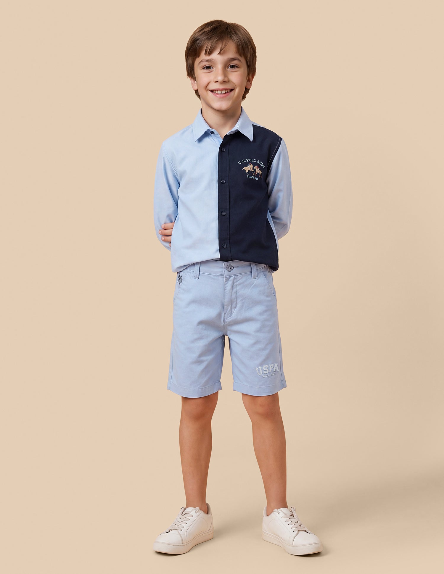 Solid Relaxed Fit Shorts Light Blue - U.S. Polo Assn. India | Large