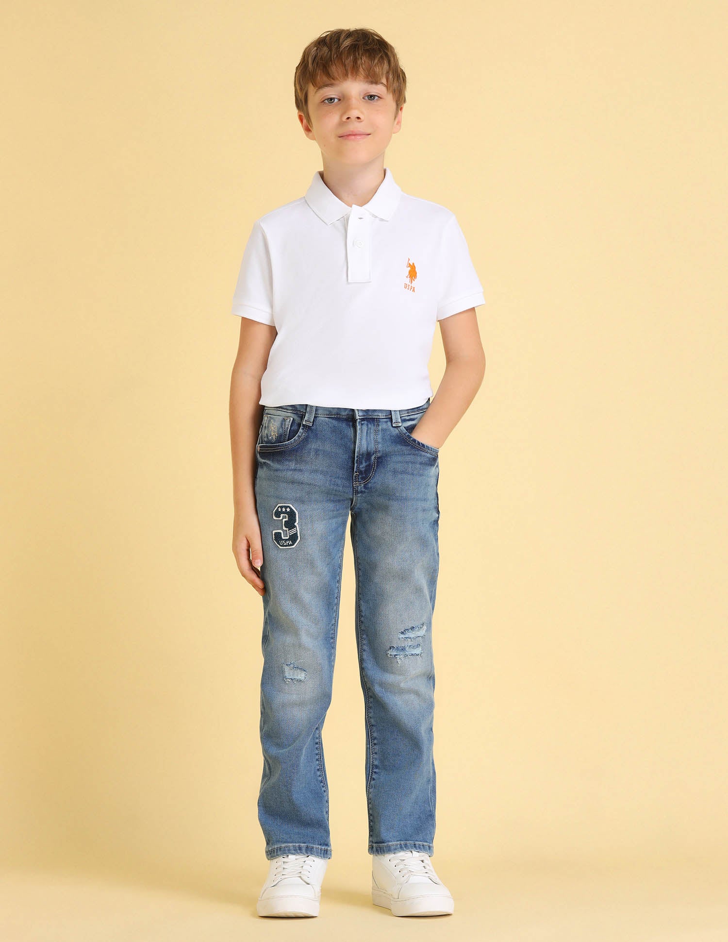 UKJEN581 ME. BLUE Boys Jeans Rag Wash - U.S. POLO ASSN. | Large