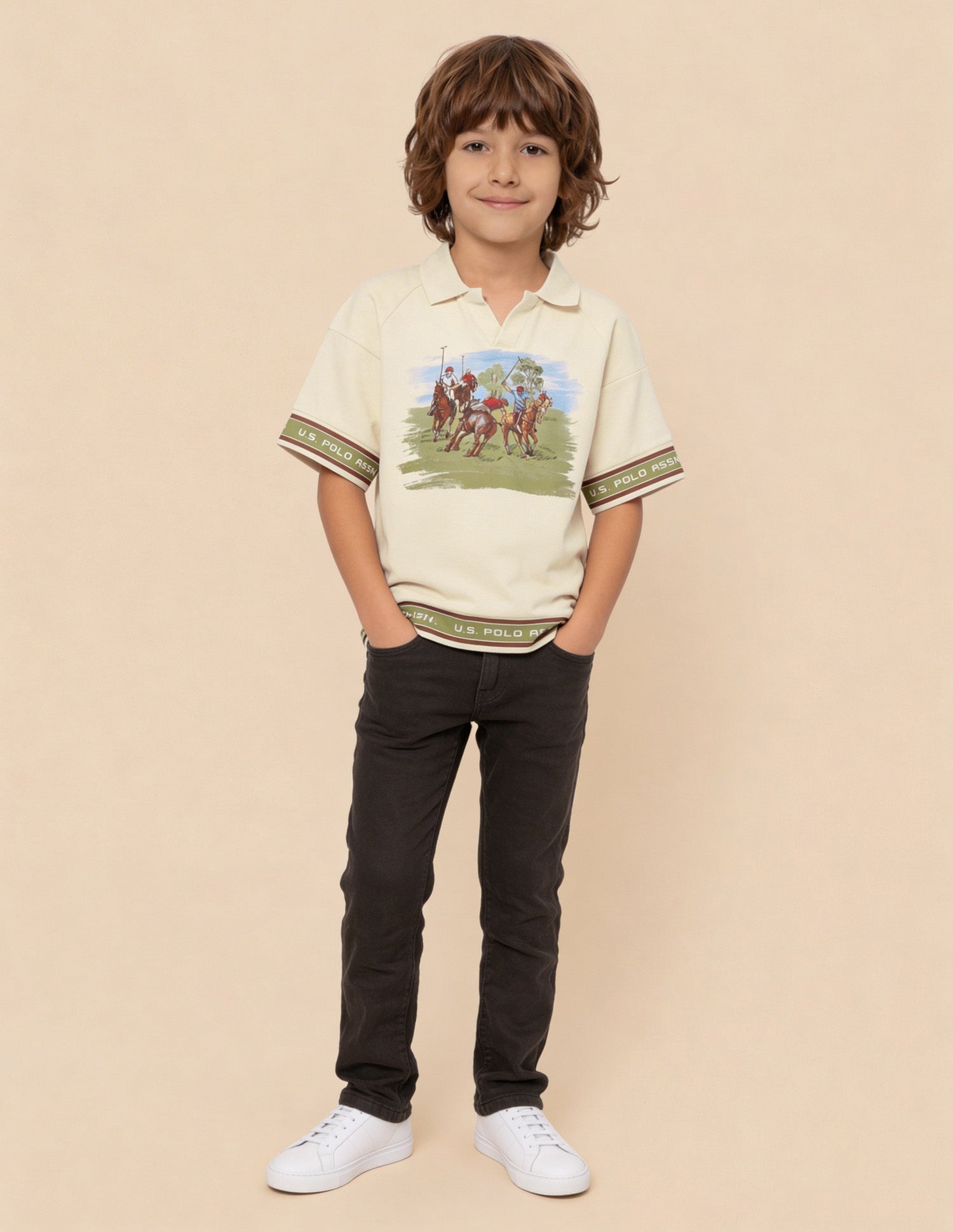 Graphic Printed Oversized Fit Polo Shirt Off White - U.S. Polo Assn. India | Large