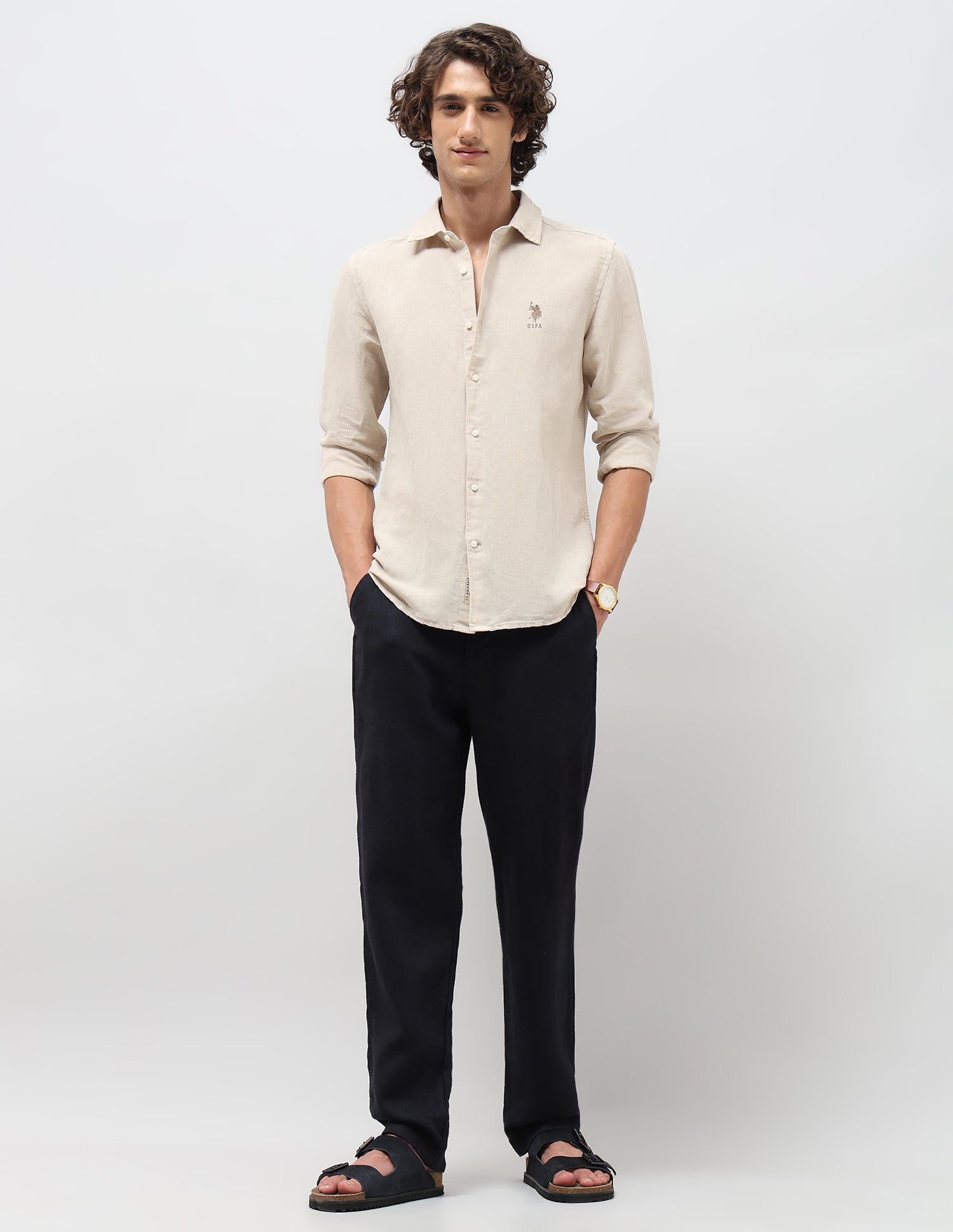 Solid Regular Fit Shirt Beige - U.S. POLO ASSN. | Large