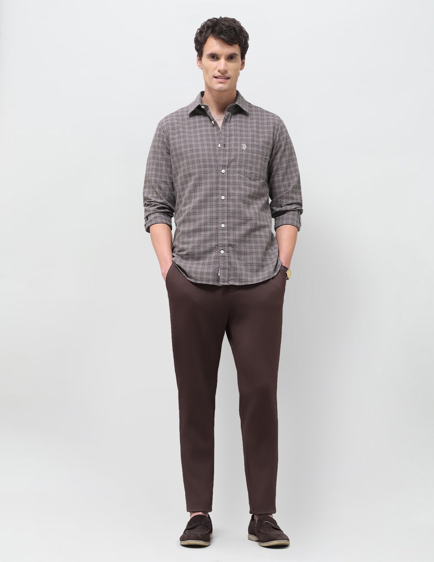 Oxford Grid Tattersall Checked Shirt Brown - U.S. Polo Assn. India | Large
