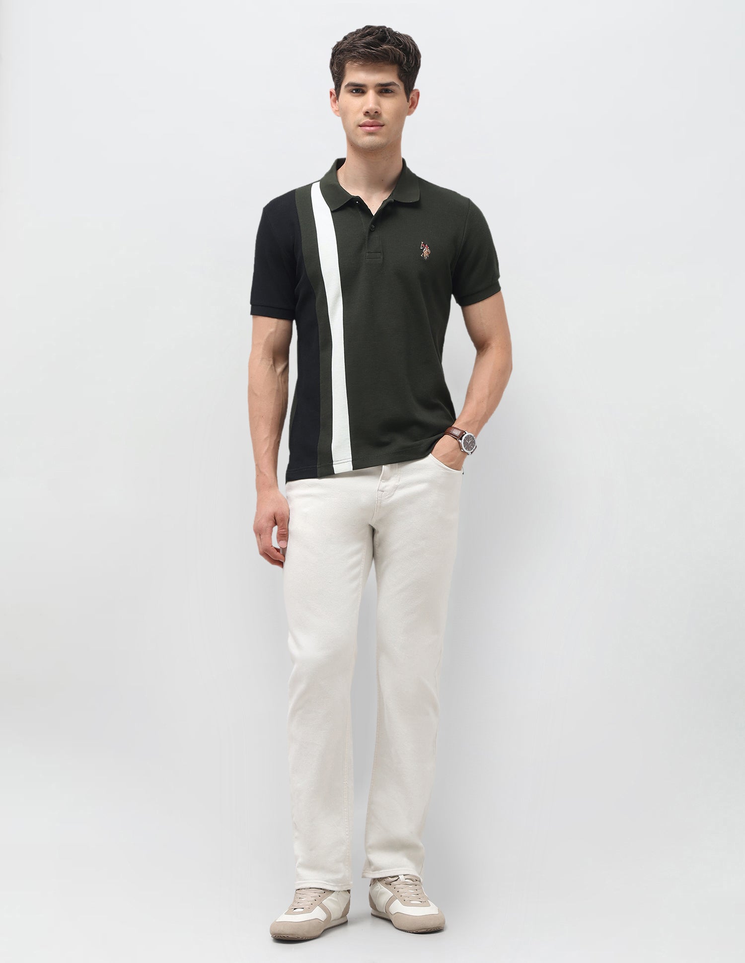 Colourblocked Slim Fit Polo Shirt Olive - U.S. Polo Assn. India | Large