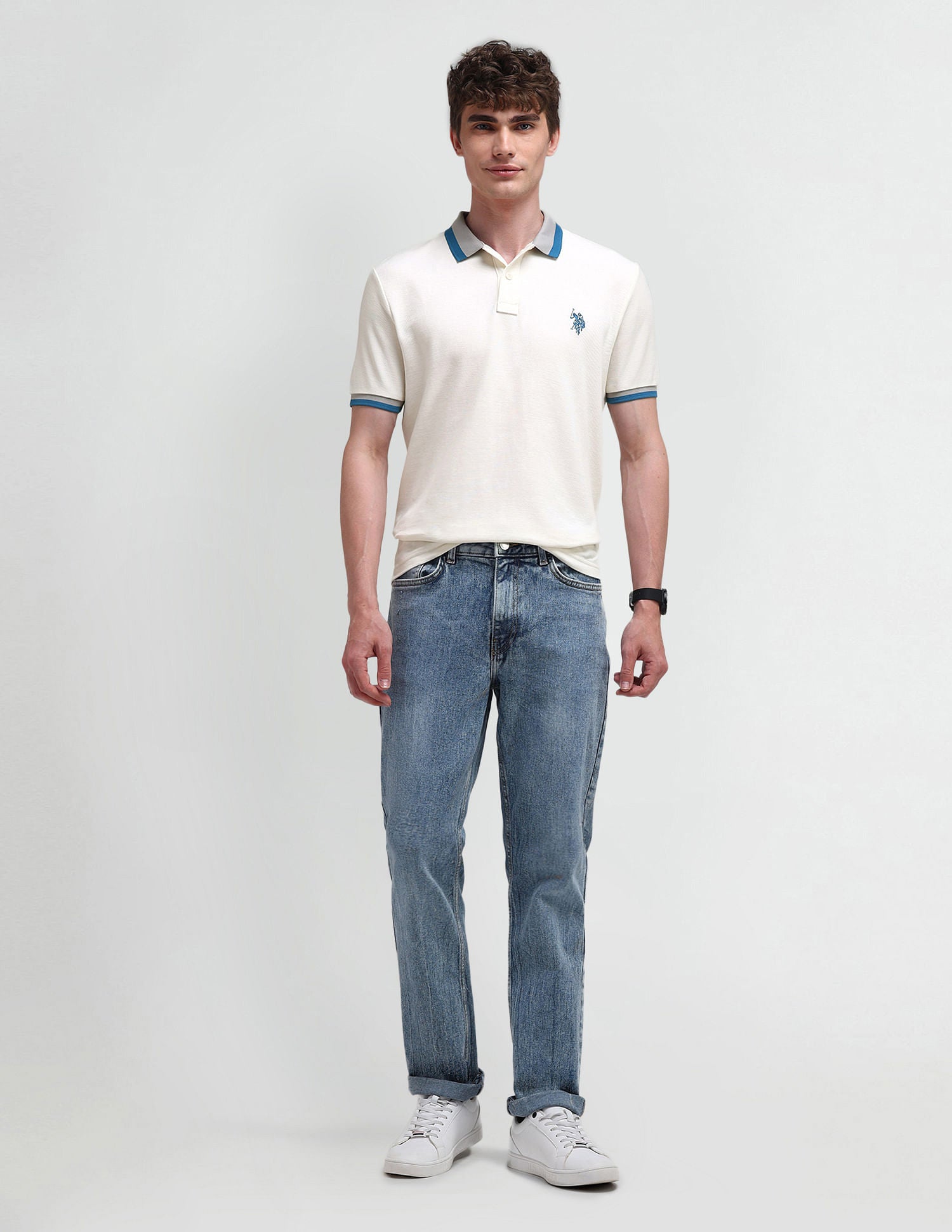 Muscle Fit Solid Polo Shirt Blue - U.S. Polo Assn. India | Large
