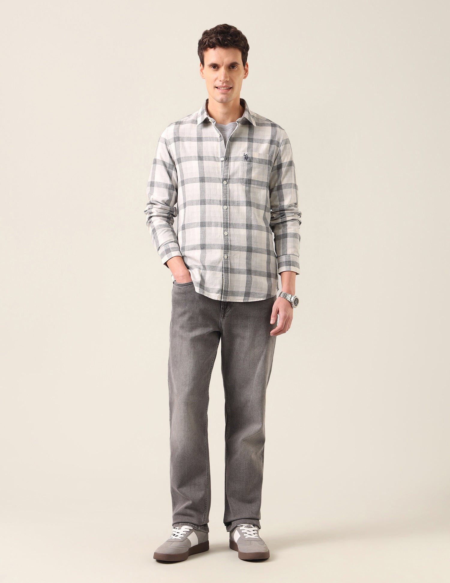 Grid Tattersall Checked Twill Shirt Grey - U.S. Polo Assn. India | Large