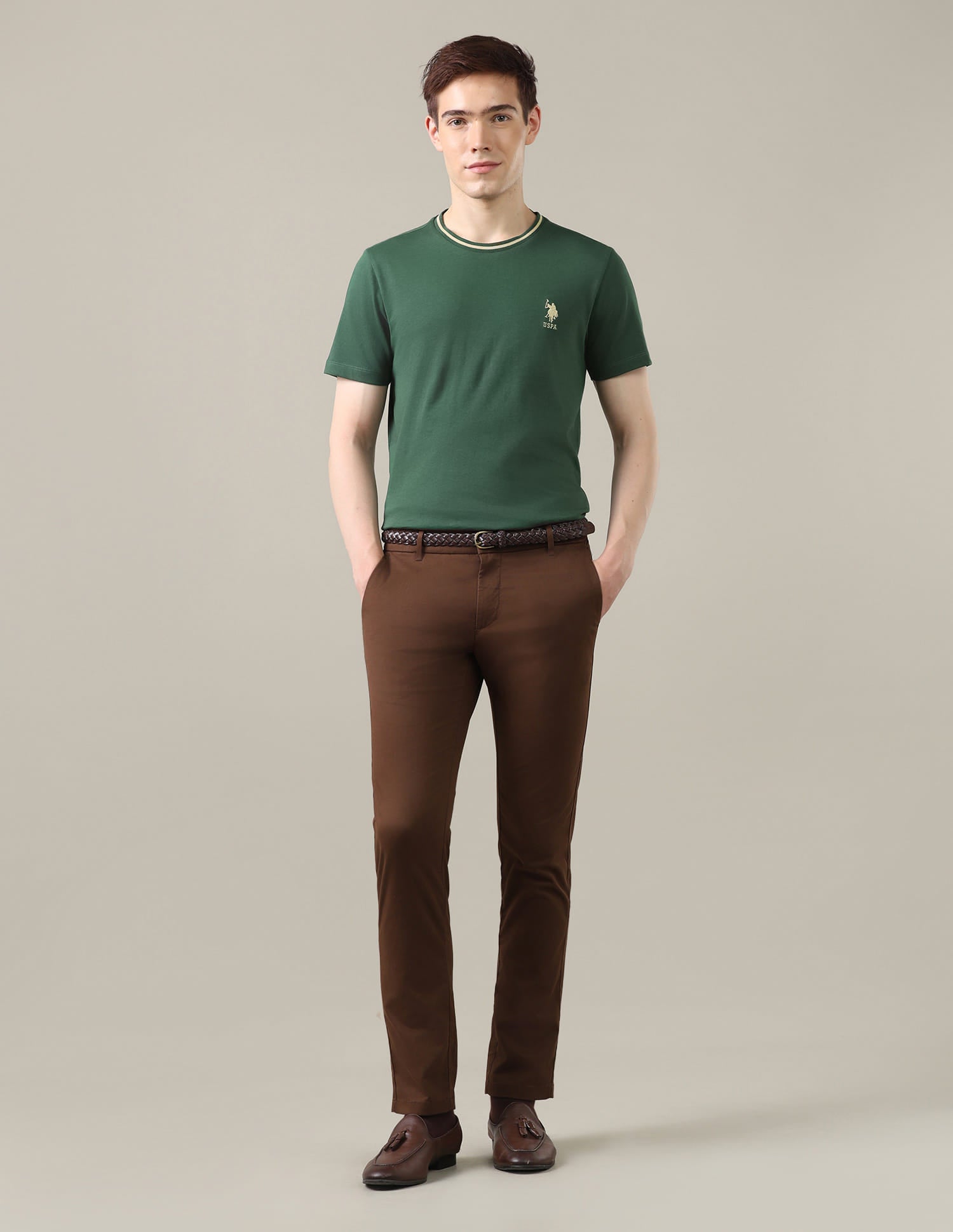 Solid Regular Fit T-Shirt Green - U.S. Polo Assn. India | Large