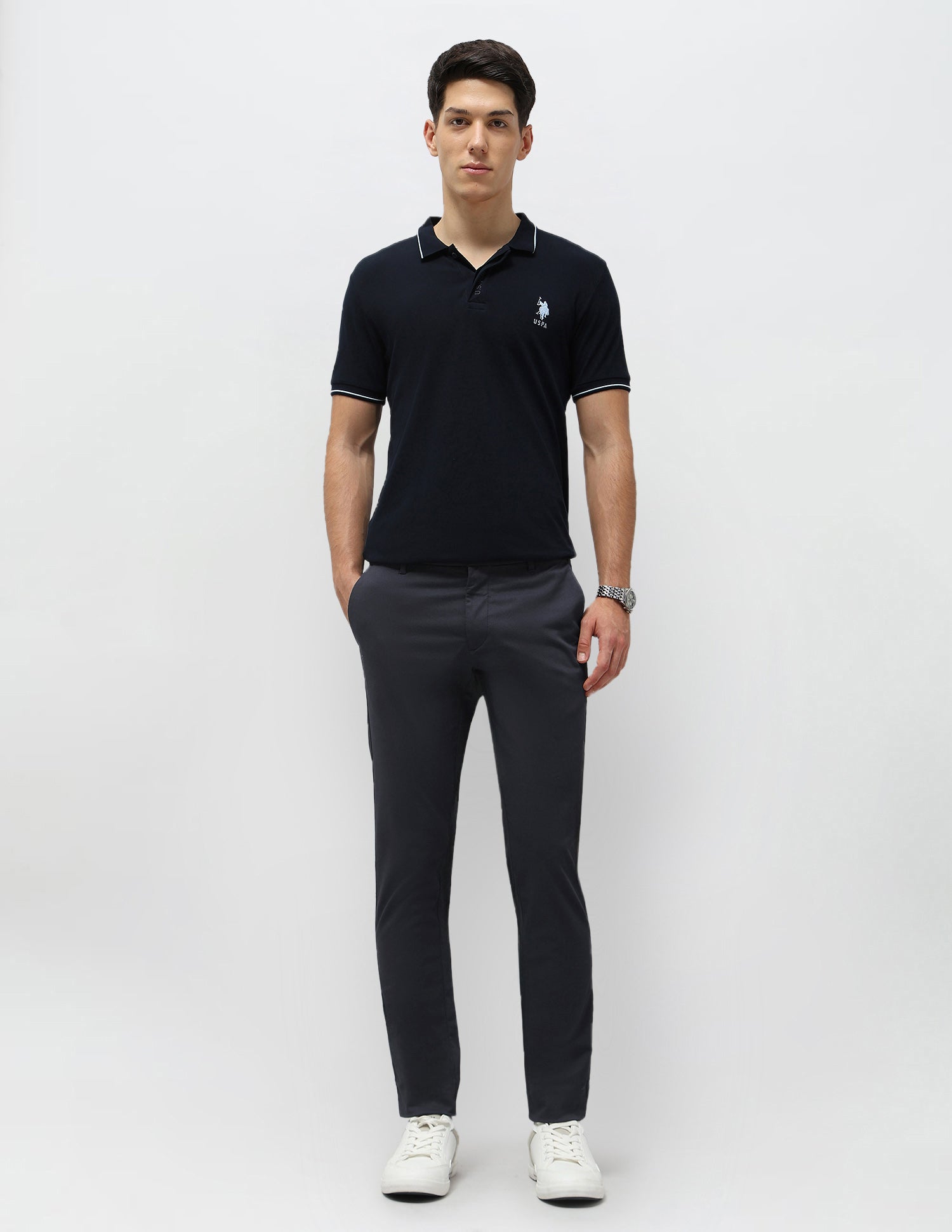 Austin Slim Fit Satin Trousers Navy - U.S. POLO ASSN. | Large