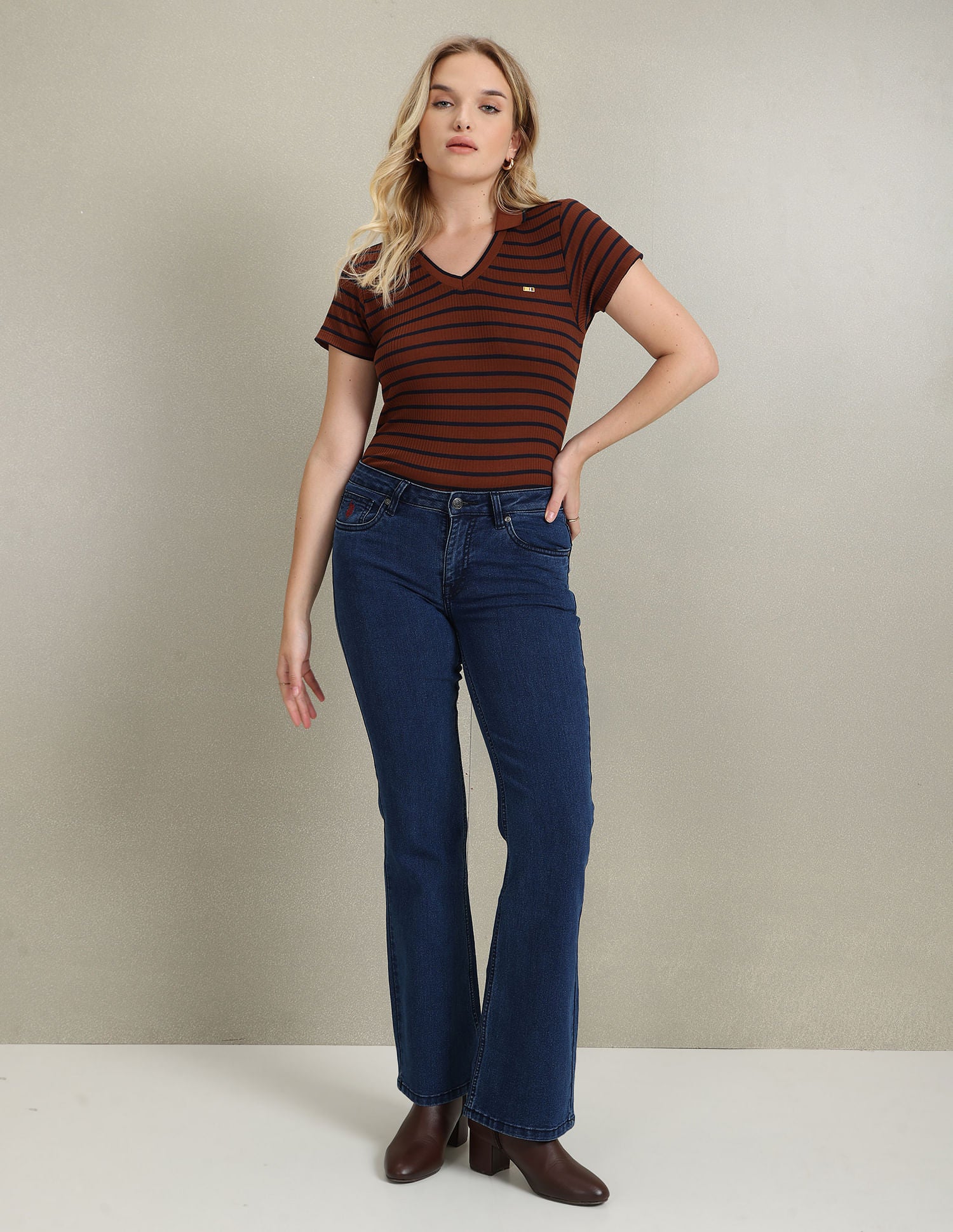 Horizontal Stripe Ribbed Polo Shirt Brown - U.S. POLO ASSN. | Large