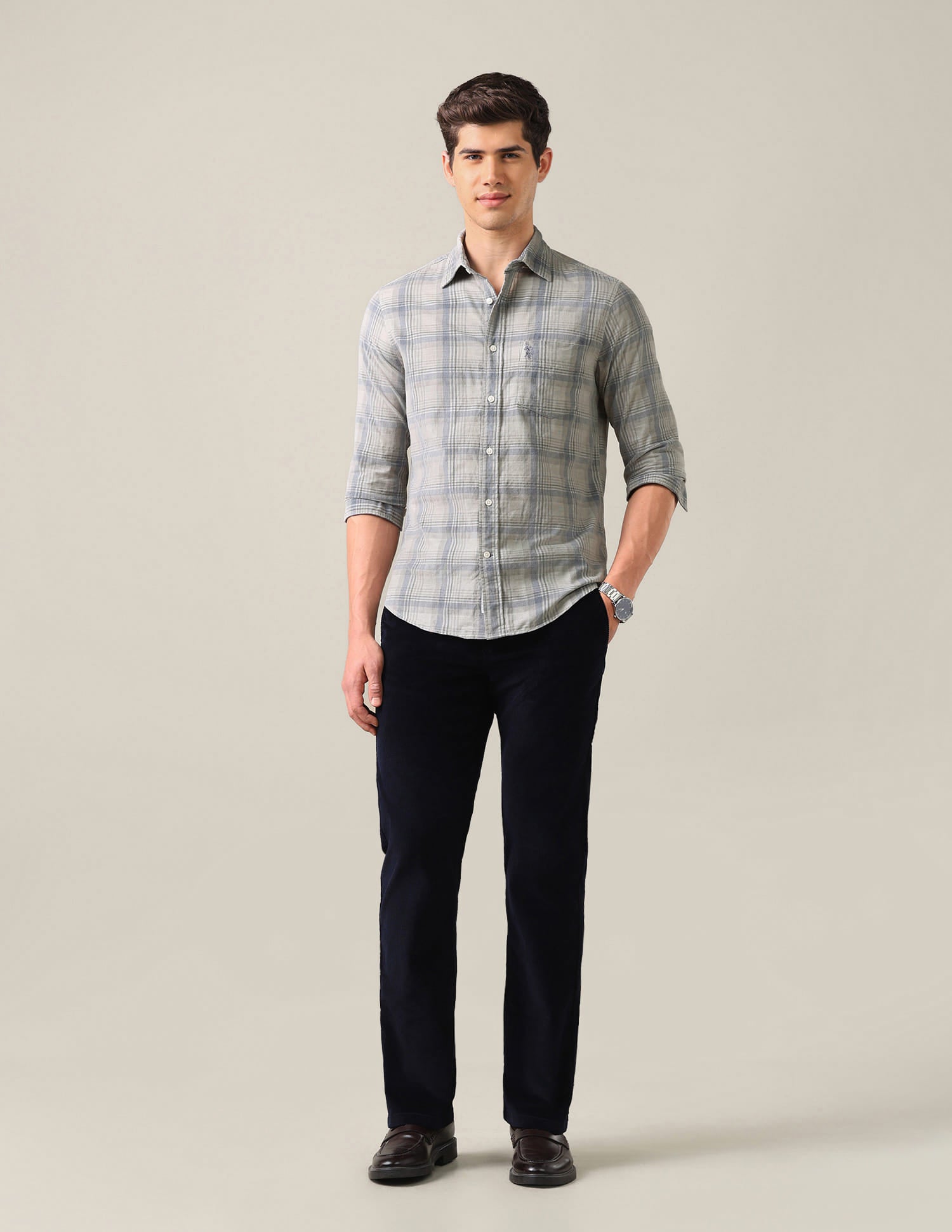 Tailored Fit Corduroy Shirt Grey - U.S. Polo Assn. India | Large