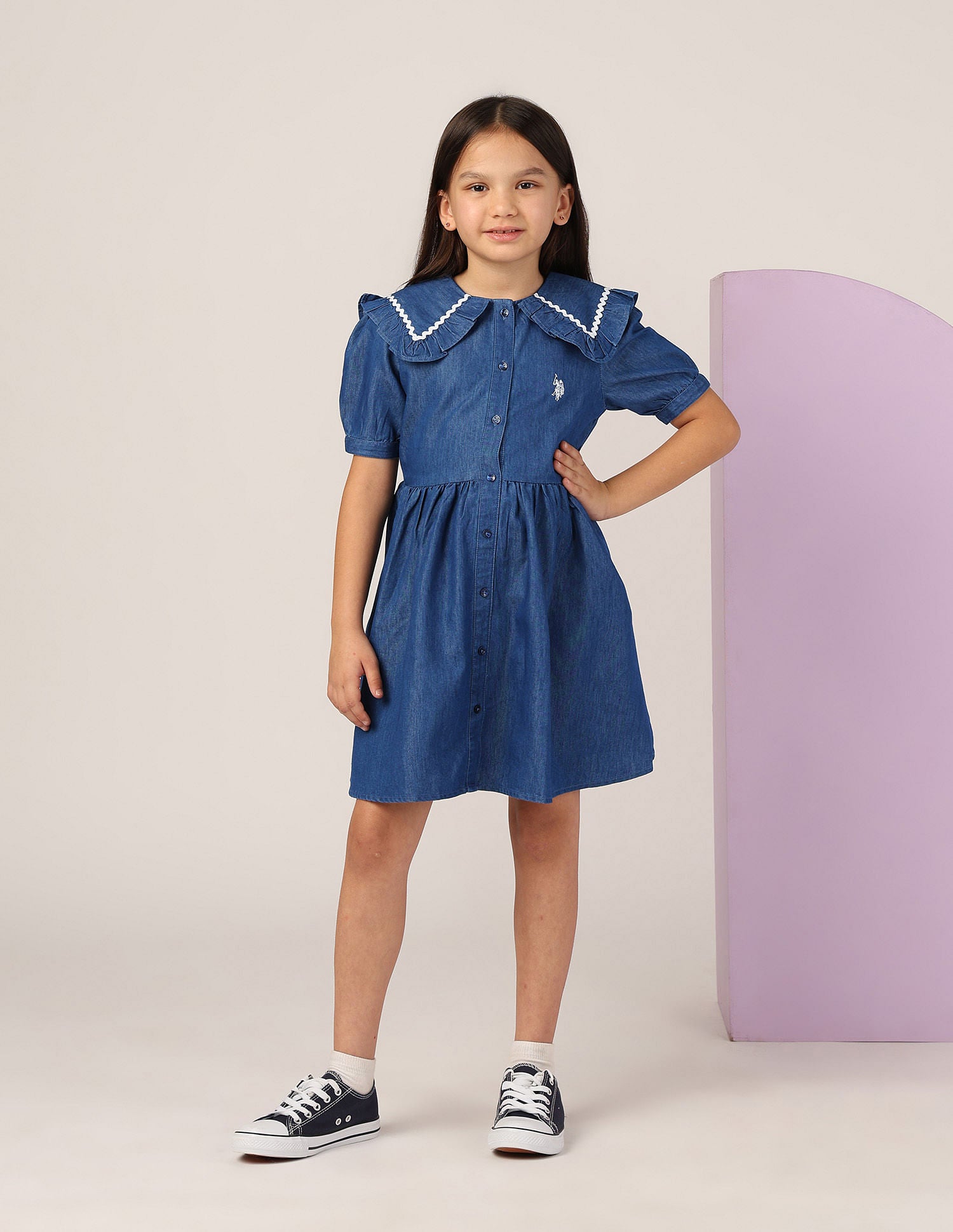 Girls Peter Pan Collar A-Line Dress Light Indigo - U.S. POLO ASSN. | Large