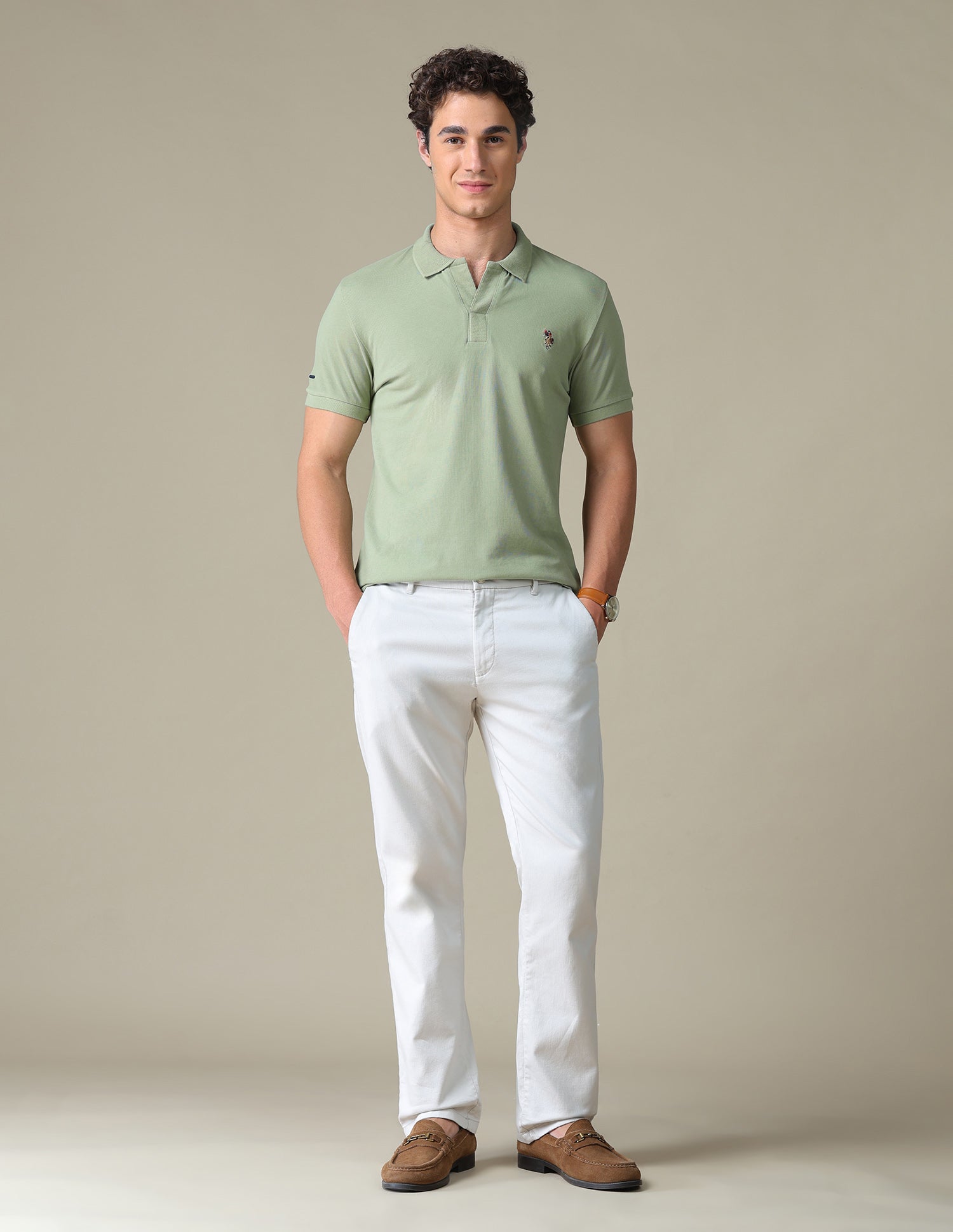 Solid Regular Fit Polo Shirt Green - U.S. Polo Assn. India | Large